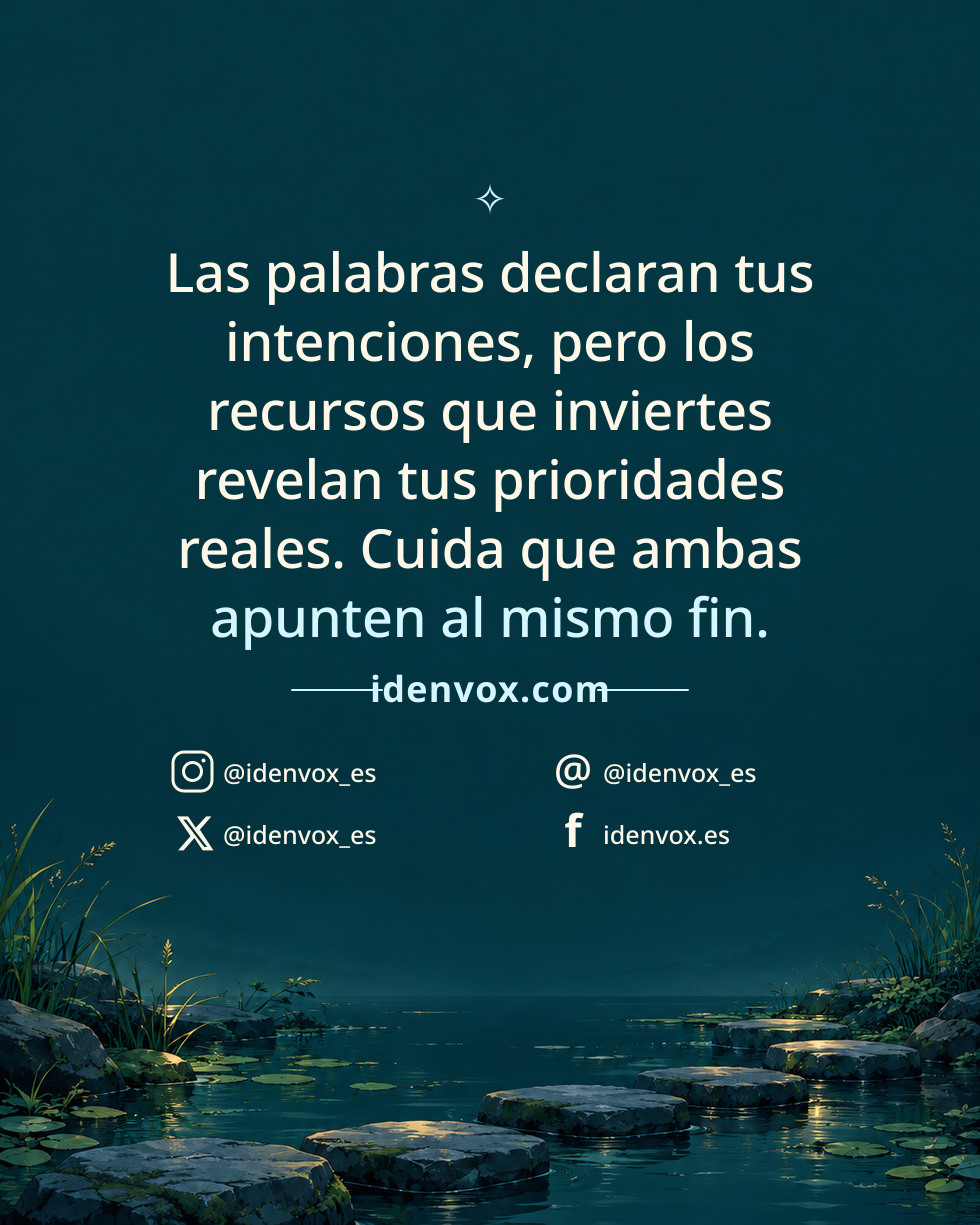 Las palabras declaran tus intenciones, pero los recursos que inviertes revelan tus prioridades reales. Cuida que ambas apunten al mismo fin.