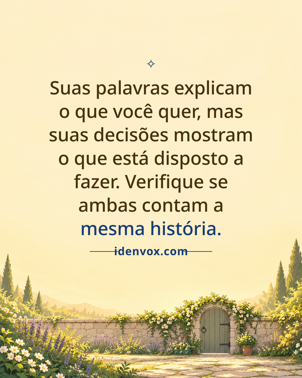 Suas palavras explicam o que você quer, mas suas decisões mostram o que está disposto a fazer. Verifique se ambas contam a mesma história.