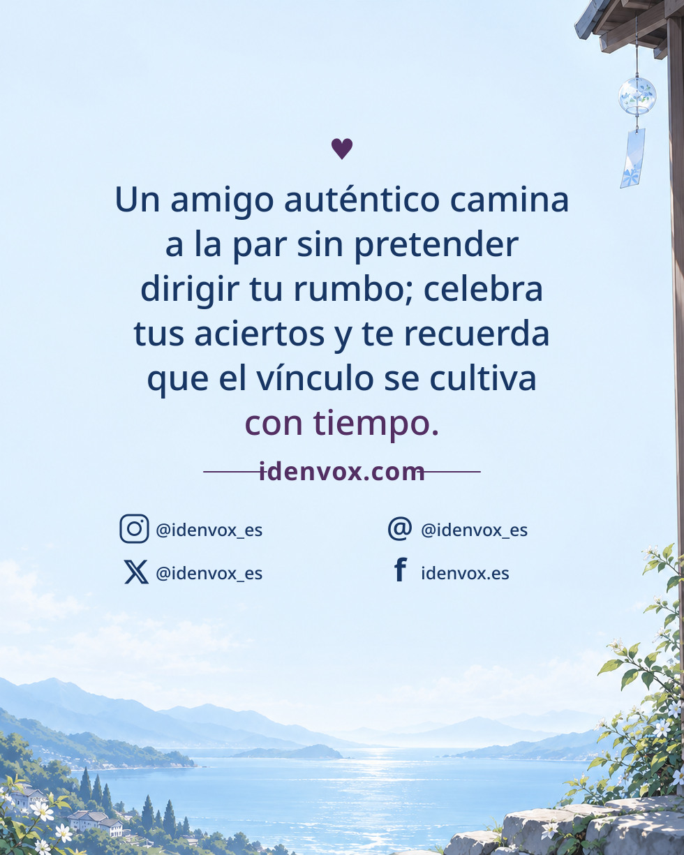 Un amigo auténtico camina a la par sin pretender dirigir tu rumbo; celebra tus aciertos y te recuerda que el vínculo se cultiva con tiempo.