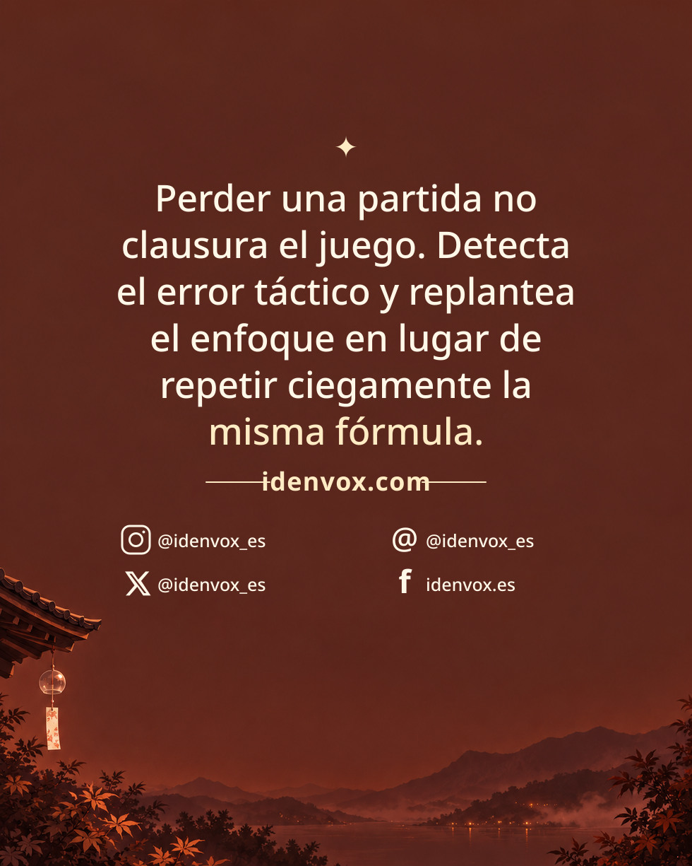 Perder una partida no clausura el juego. Detecta el error táctico y replantea el enfoque en lugar de repetir ciegamente la misma fórmula.