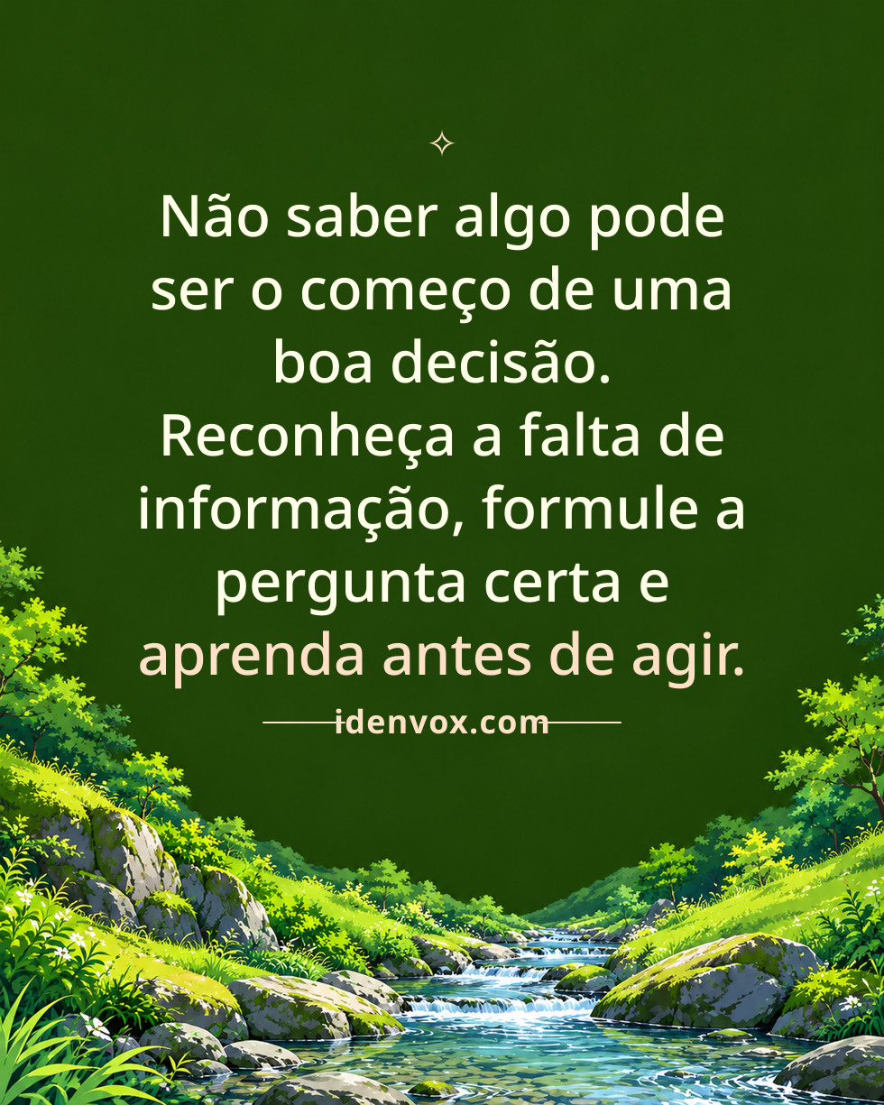 Não saber algo pode ser o começo de uma boa decisão. Reconheça a falta de informação, formule a pergunta certa e aprenda antes de agir.