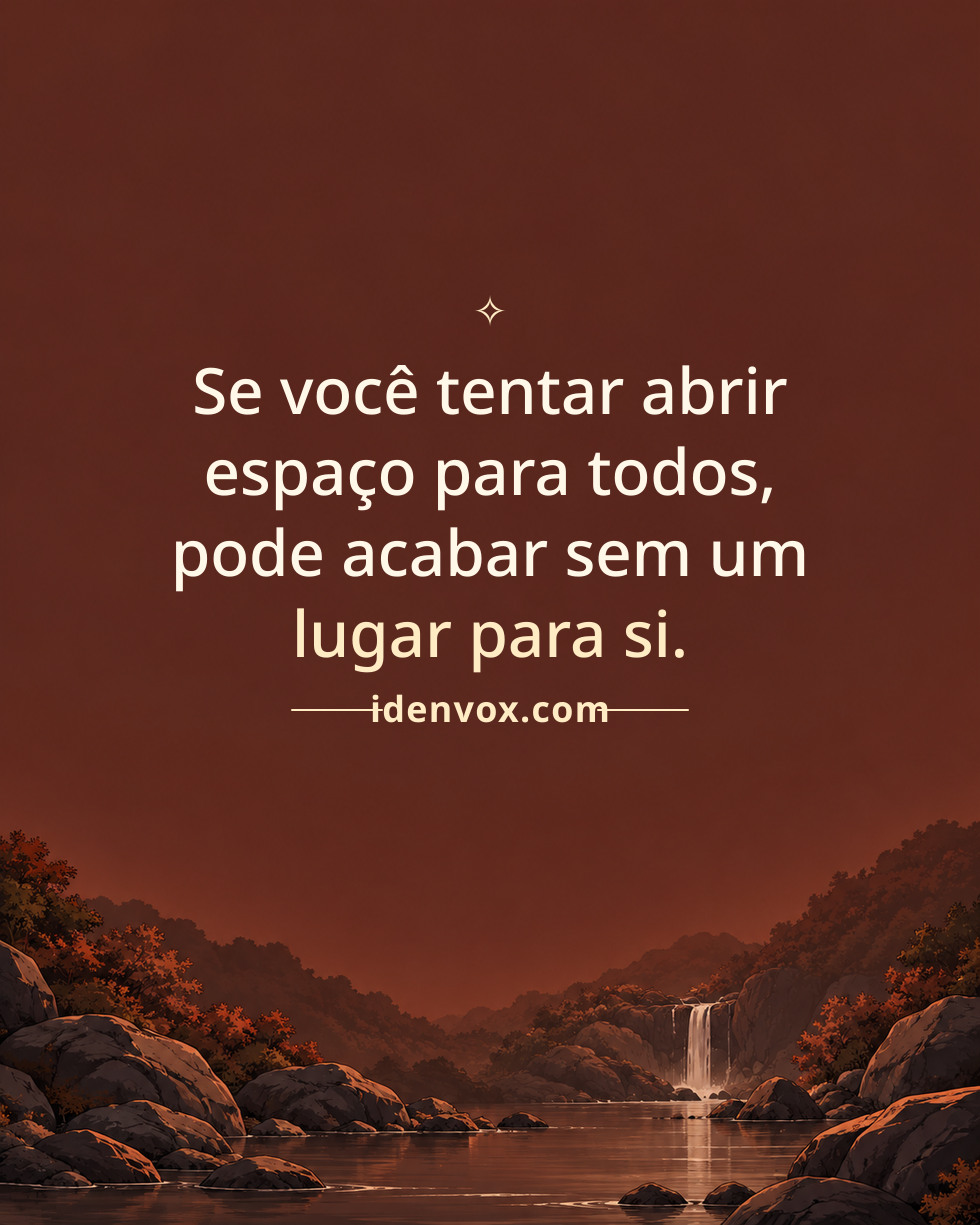Se você tentar abrir espaço para todos, pode acabar sem um lugar para si.