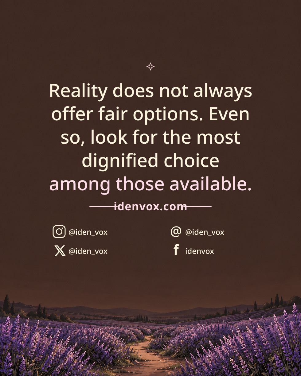 Reality does not always offer fair options. Even so, look for the most dignified choice among those available.