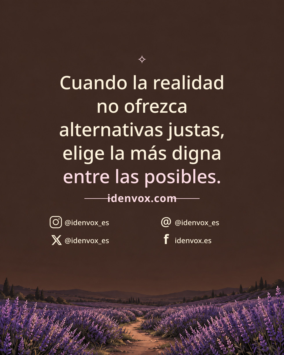 Cuando la realidad no ofrezca alternativas justas, elige la más digna entre las posibles.