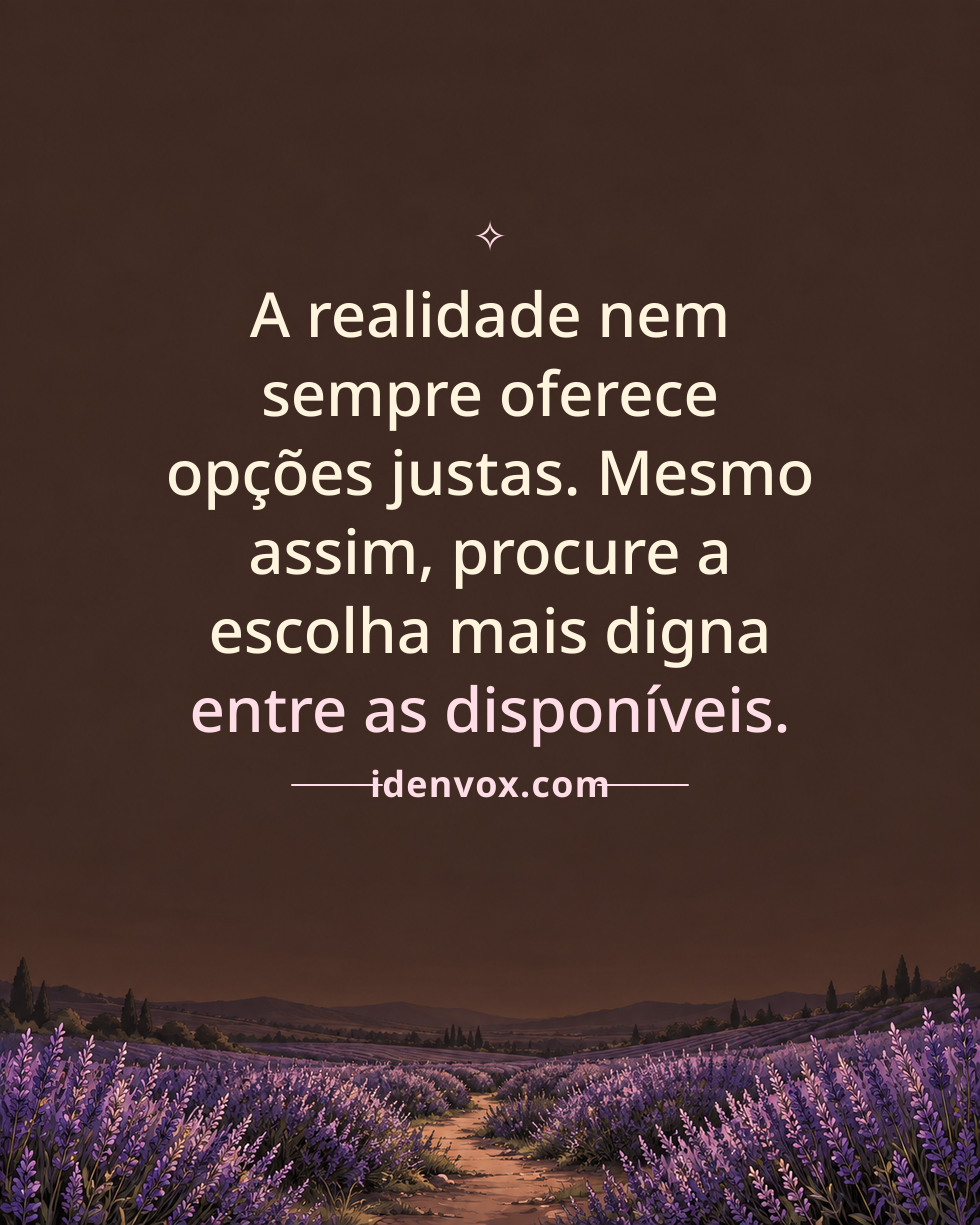 A realidade nem sempre oferece opções justas. Mesmo assim, procure a escolha mais digna entre as disponíveis.