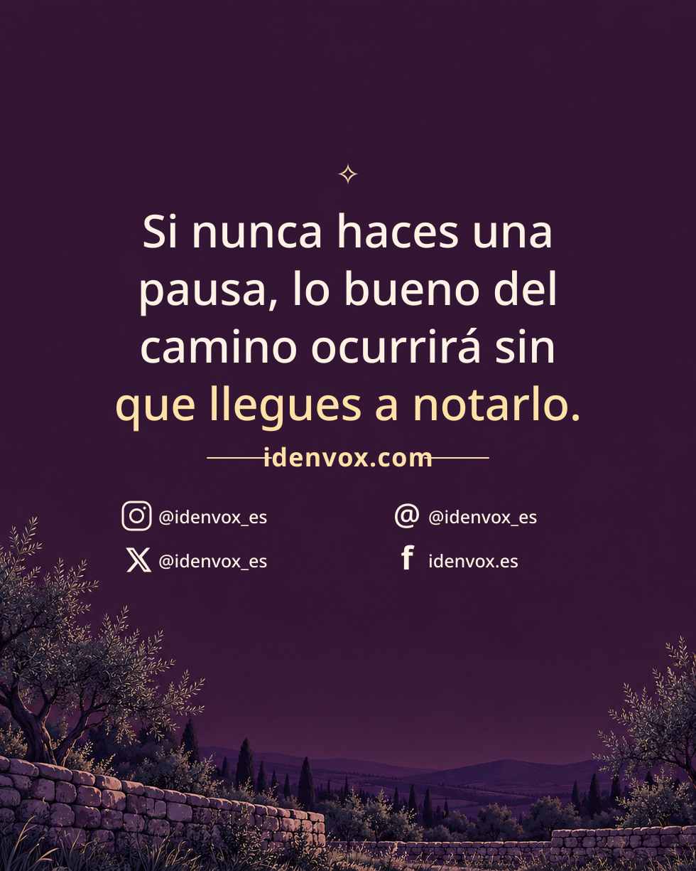 Si nunca haces una pausa, lo bueno del camino ocurrirá sin que llegues a notarlo.