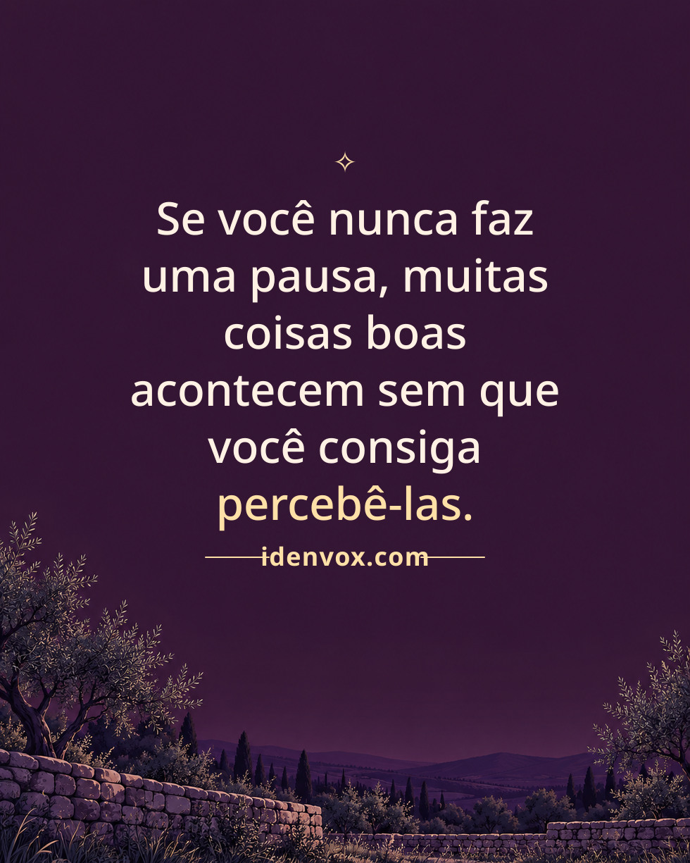 Se você nunca faz uma pausa, muitas coisas boas acontecem sem que você consiga percebê-las.