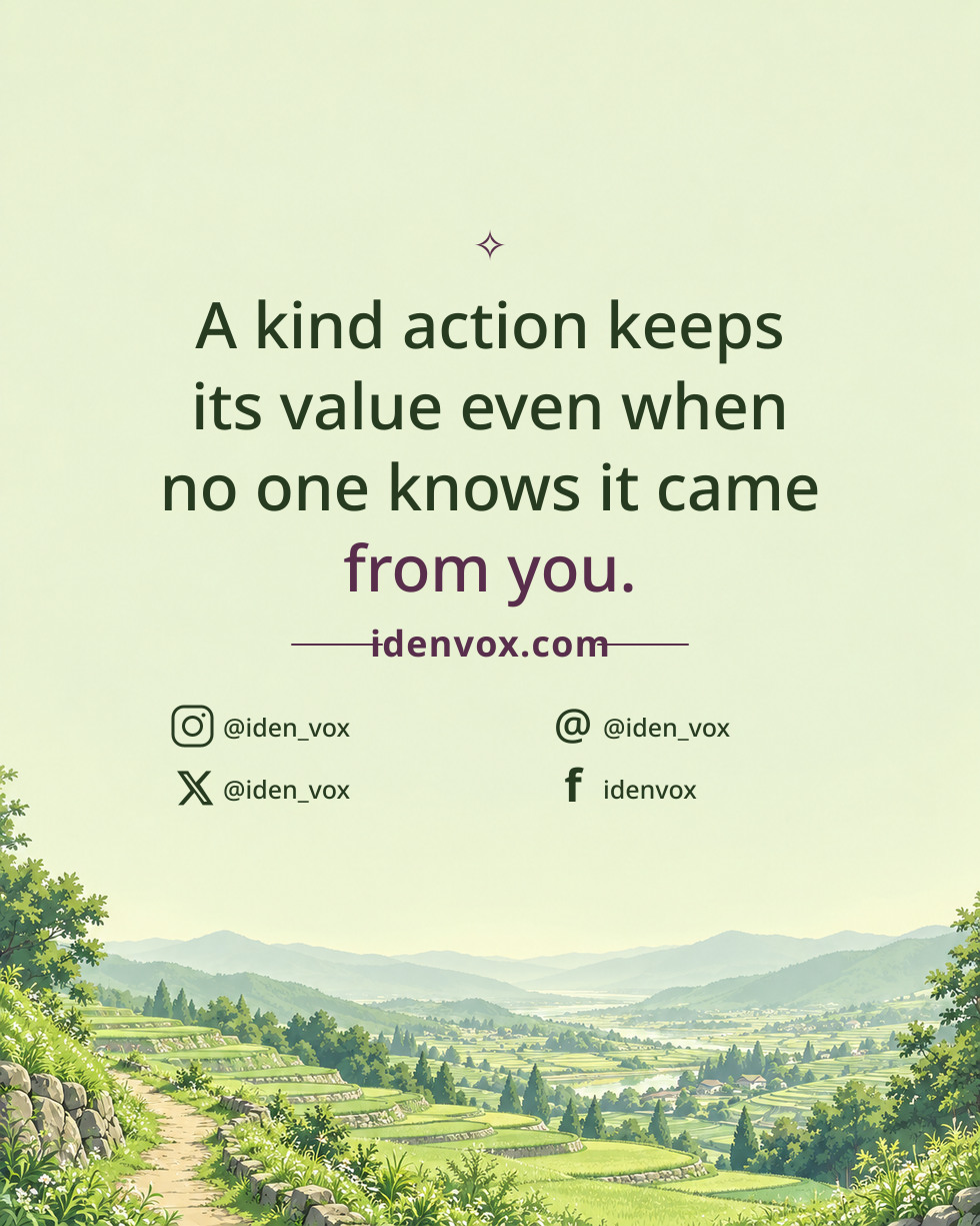 A kind action keeps its value even when no one knows it came from you.