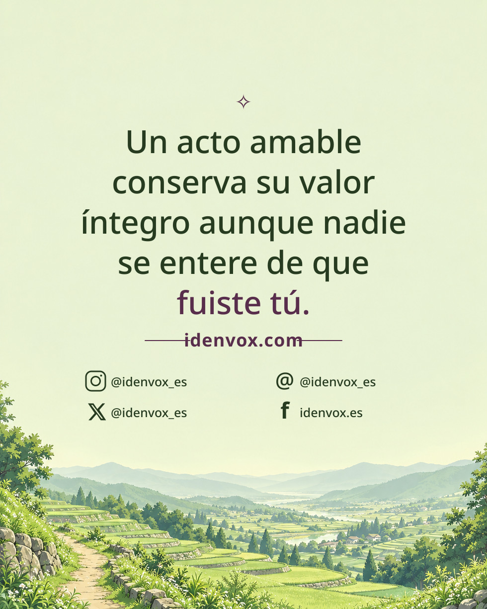 Un acto amable conserva su valor íntegro aunque nadie se entere de que fuiste tú.