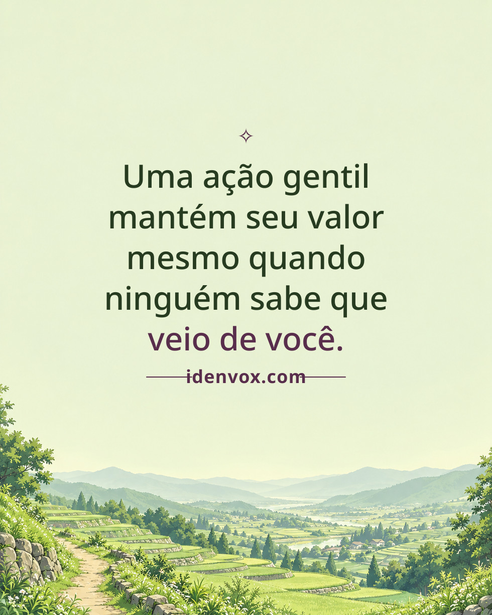 Uma ação gentil mantém seu valor mesmo quando ninguém sabe que veio de você.