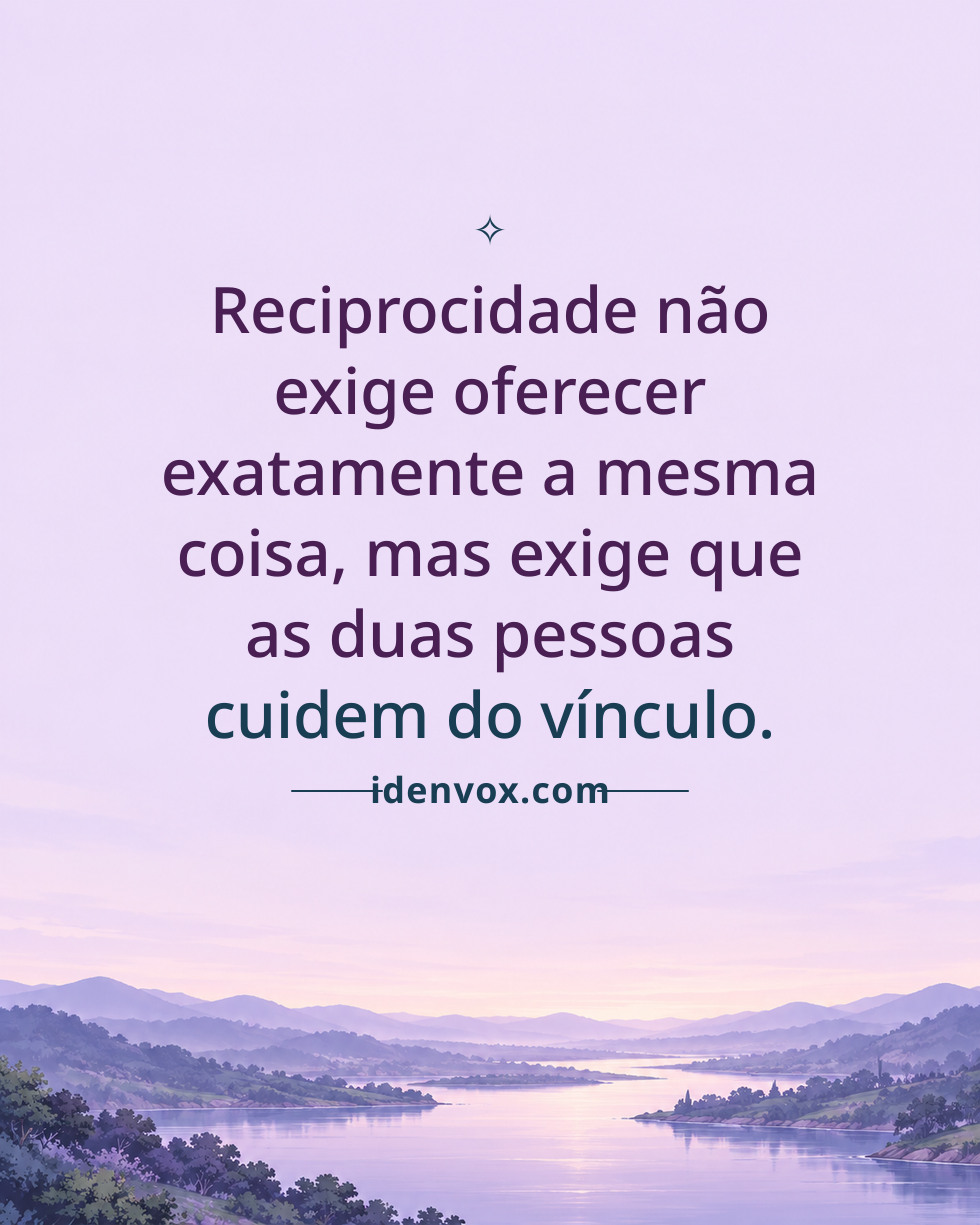 Reciprocidade não exige oferecer exatamente a mesma coisa, mas exige que as duas pessoas cuidem do vínculo.