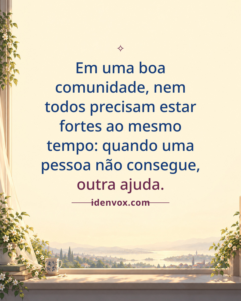 Em uma boa comunidade, nem todos precisam estar fortes ao mesmo tempo: quando uma pessoa não consegue, outra ajuda.