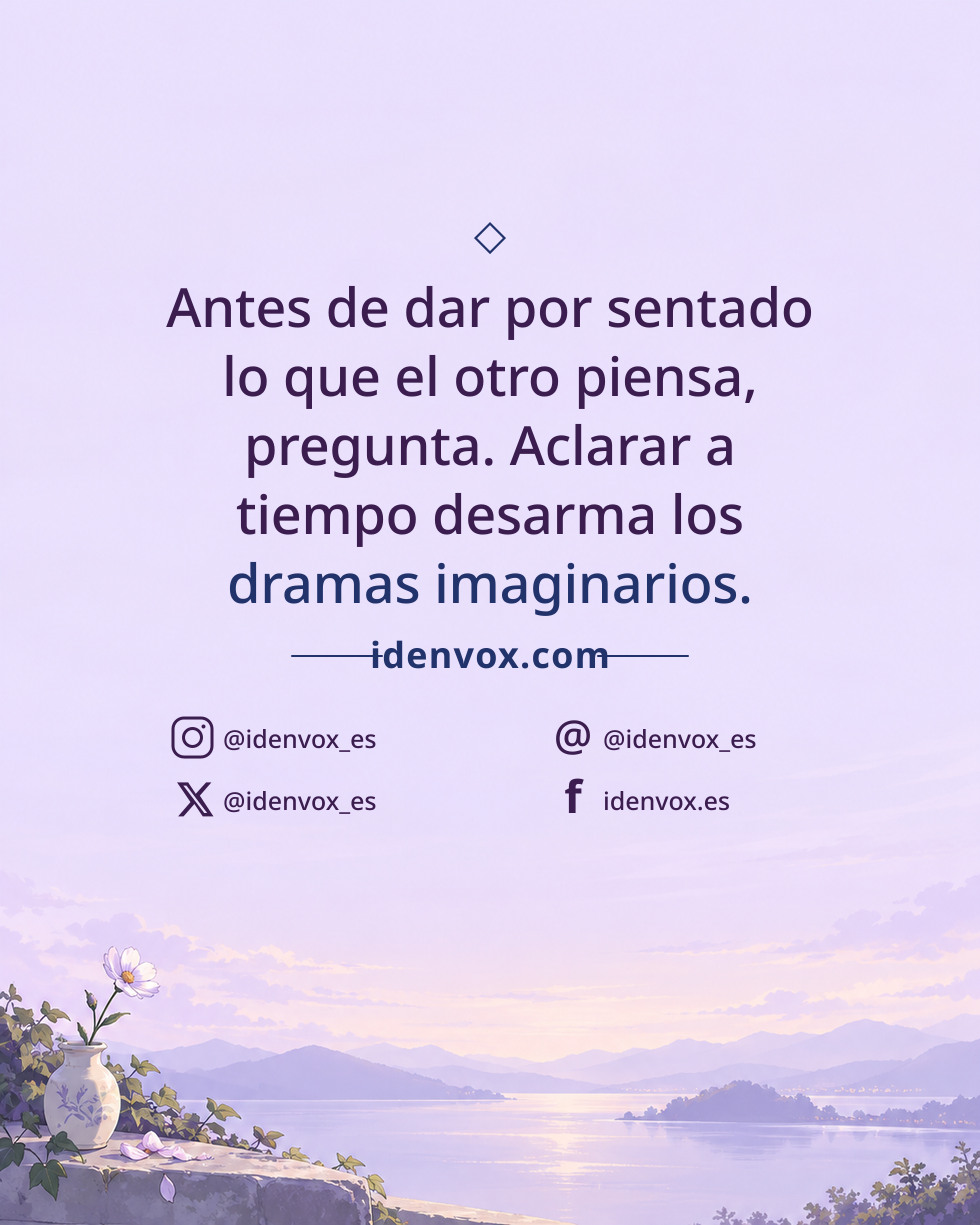 Antes de dar por sentado lo que el otro piensa, pregunta. Aclarar a tiempo desarma los dramas imaginarios.