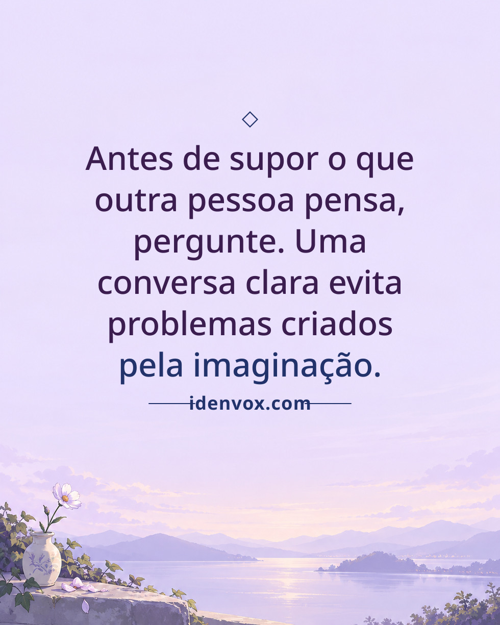 Antes de supor o que outra pessoa pensa, pergunte. Uma conversa clara evita problemas criados pela imaginação.