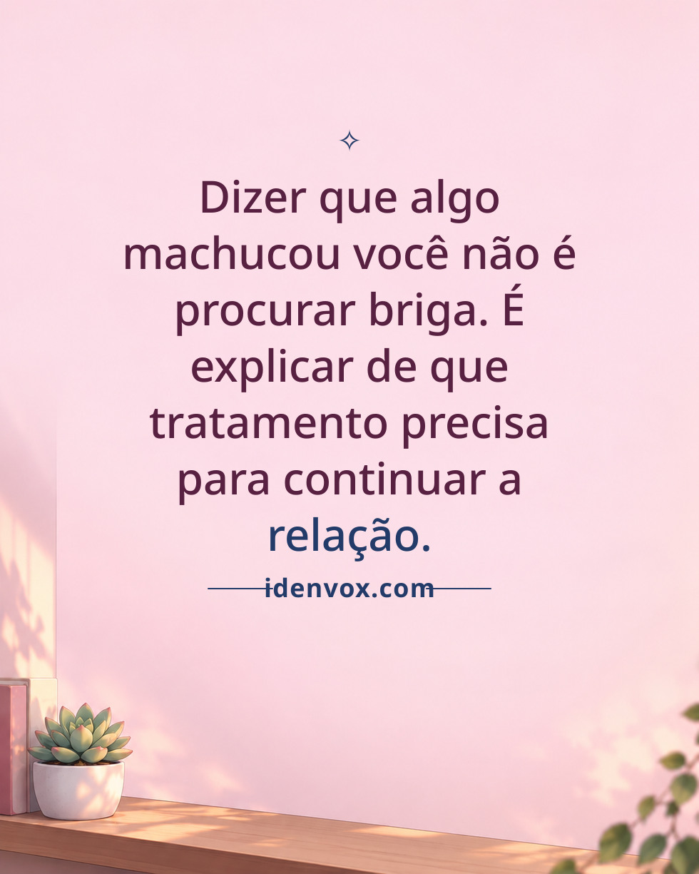 Dizer que algo machucou você não é procurar briga. É explicar de que tratamento precisa para continuar a relação.