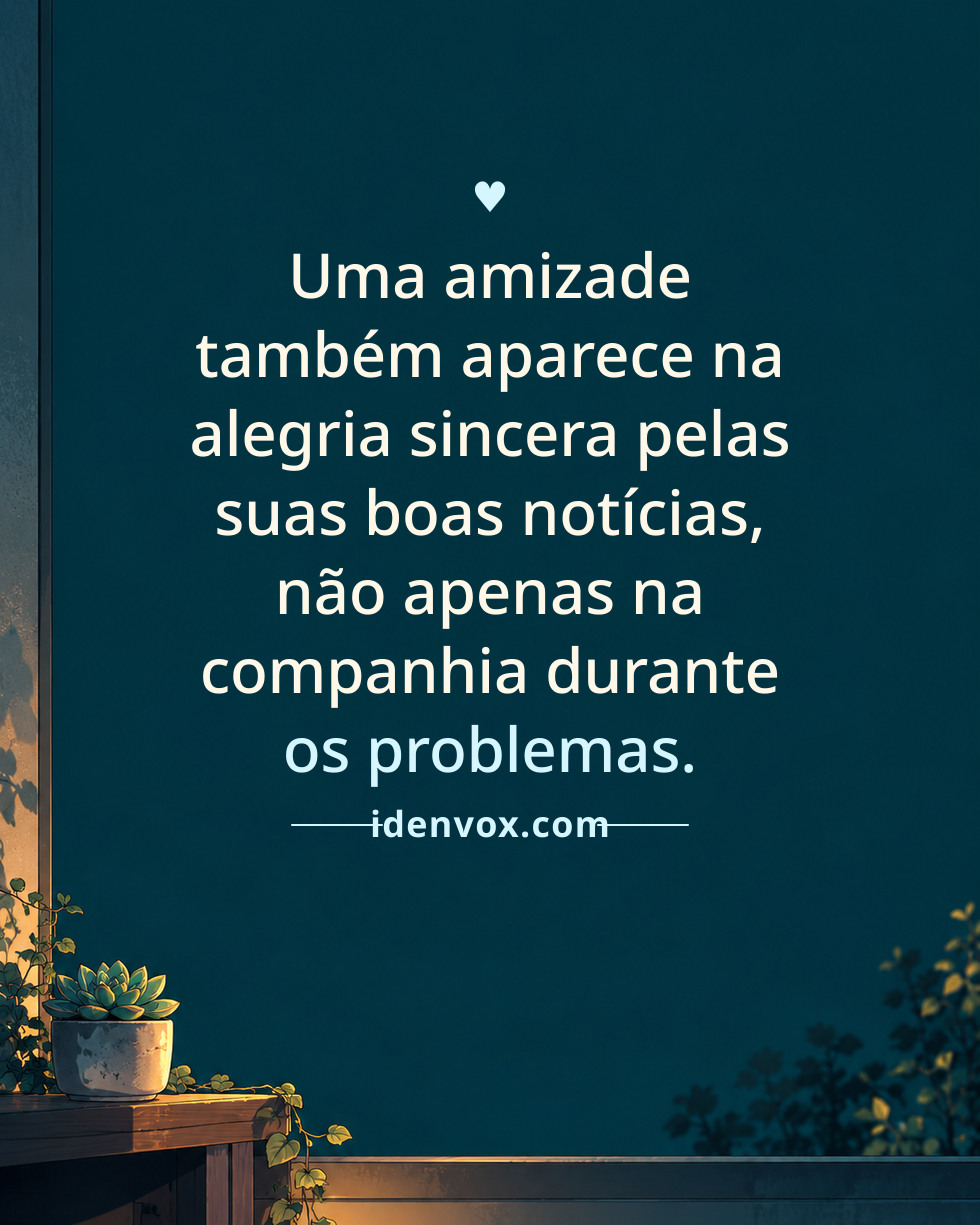 Uma amizade também aparece na alegria sincera pelas suas boas notícias, não apenas na companhia durante os problemas.