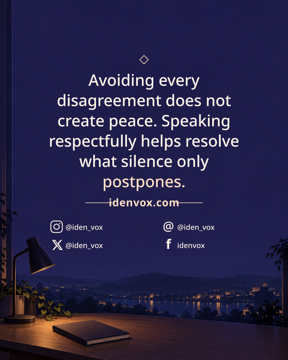 Avoiding every disagreement does not create peace. Speaking respectfully helps resolve what silence only postpones.