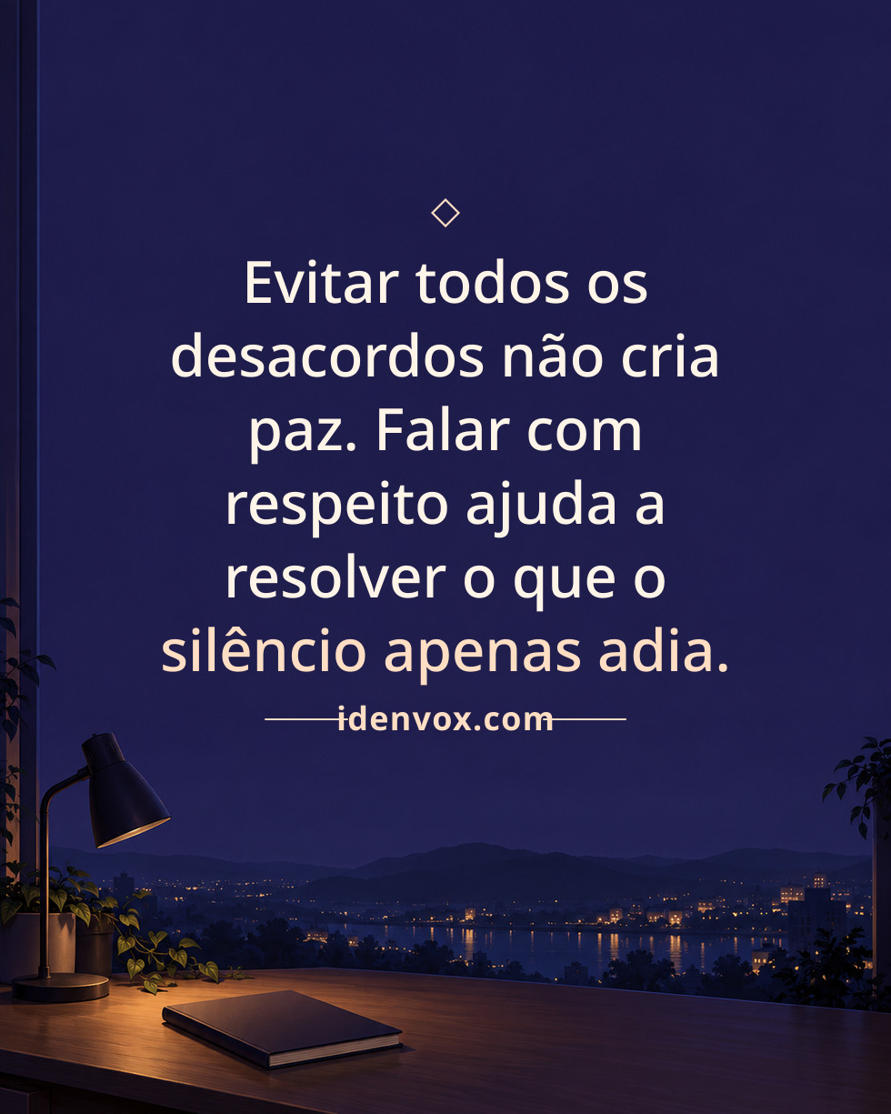 Evitar todos os desacordos não cria paz. Falar com respeito ajuda a resolver o que o silêncio apenas adia.
