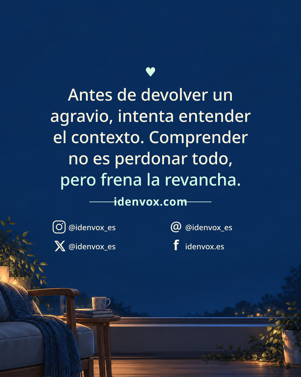 Antes de devolver un agravio, intenta entender el contexto. Comprender no es perdonar todo, pero frena la revancha.