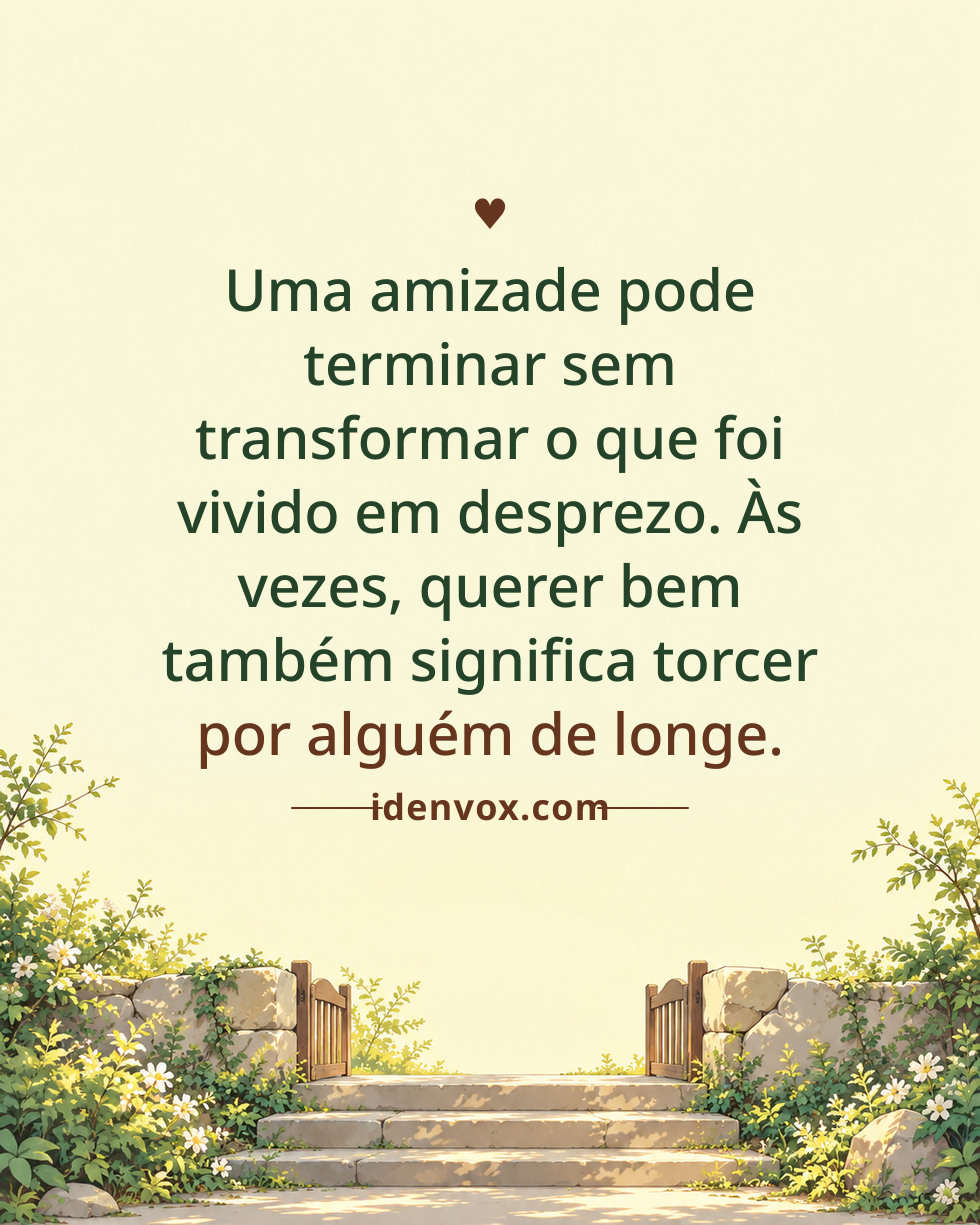 Uma amizade pode terminar sem transformar o que foi vivido em desprezo. Às vezes, querer bem também significa torcer por alguém de longe.