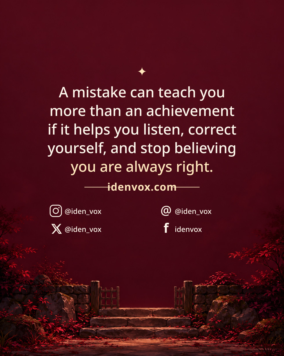 A mistake can teach you more than an achievement if it helps you listen, correct yourself, and stop believing you are always right.