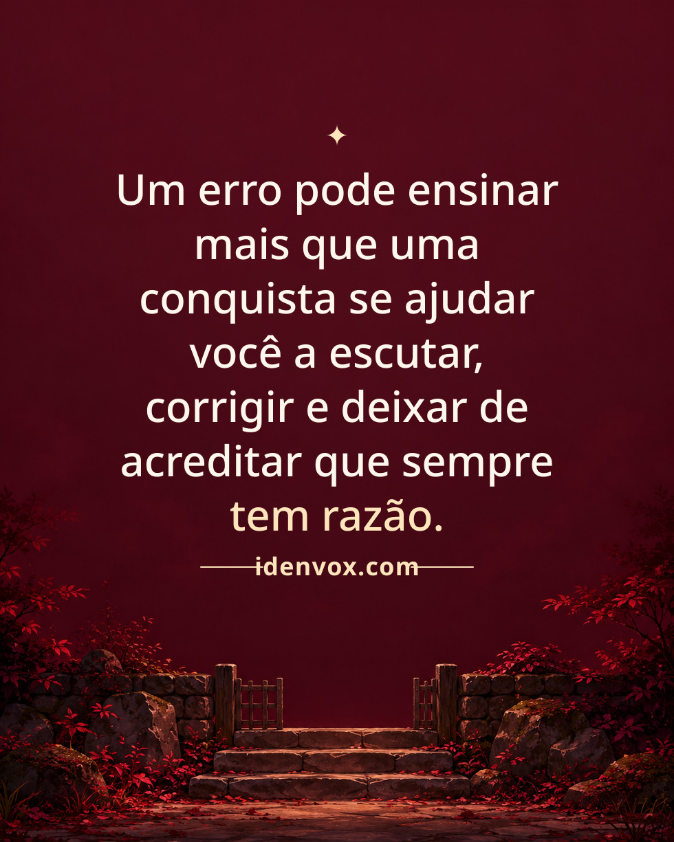 Um erro pode ensinar mais que uma conquista se ajudar você a escutar, corrigir e deixar de acreditar que sempre tem razão.