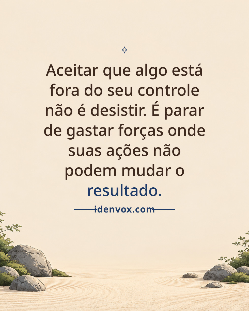 Aceitar que algo está fora do seu controle não é desistir. É parar de gastar forças onde suas ações não podem mudar o resultado.