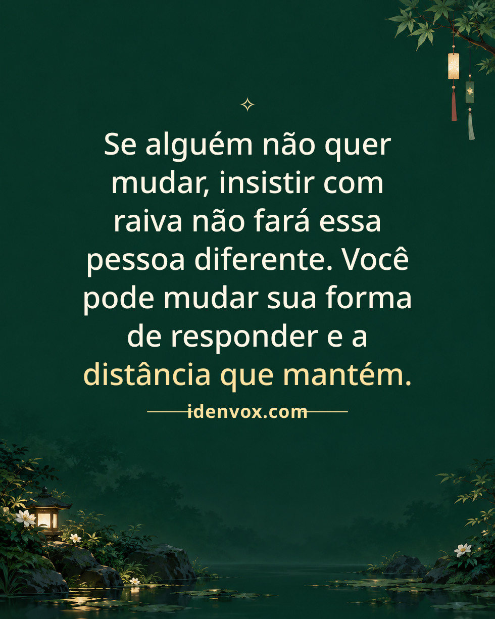 Se alguém não quer mudar, insistir com raiva não fará essa pessoa diferente. Você pode mudar sua forma de responder e a distância que mantém.