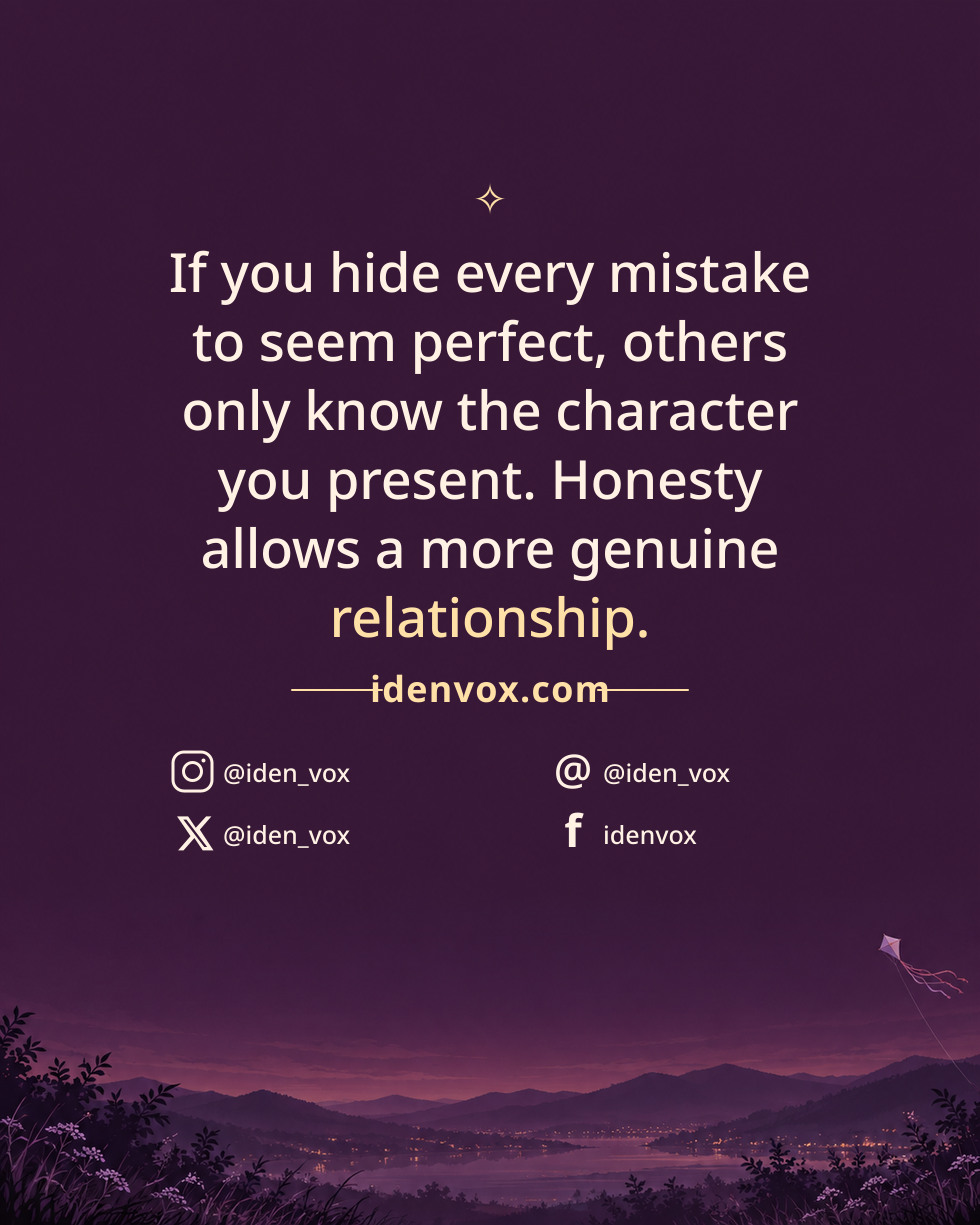 If you hide every mistake to seem perfect, others only know the character you present. Honesty allows a more genuine relationship.