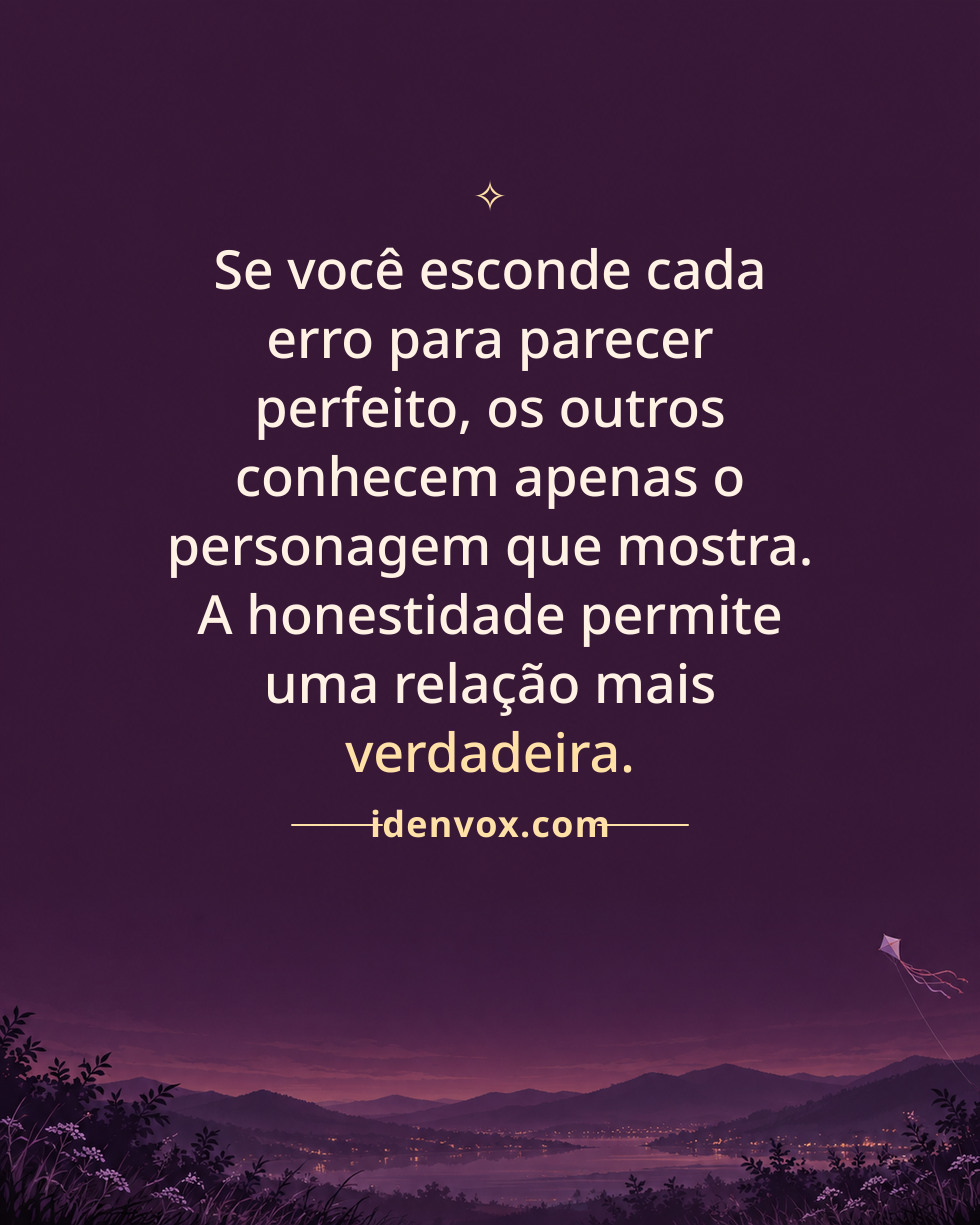 Se você esconde cada erro para parecer perfeito, os outros conhecem apenas o personagem que mostra. A honestidade permite uma relação mais verdadeira.