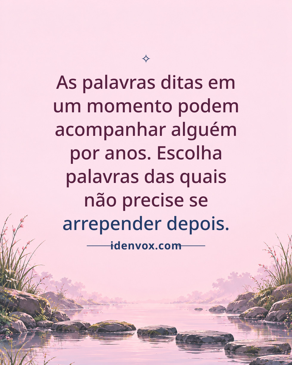 As palavras ditas em um momento podem acompanhar alguém por anos. Escolha palavras das quais não precise se arrepender depois.