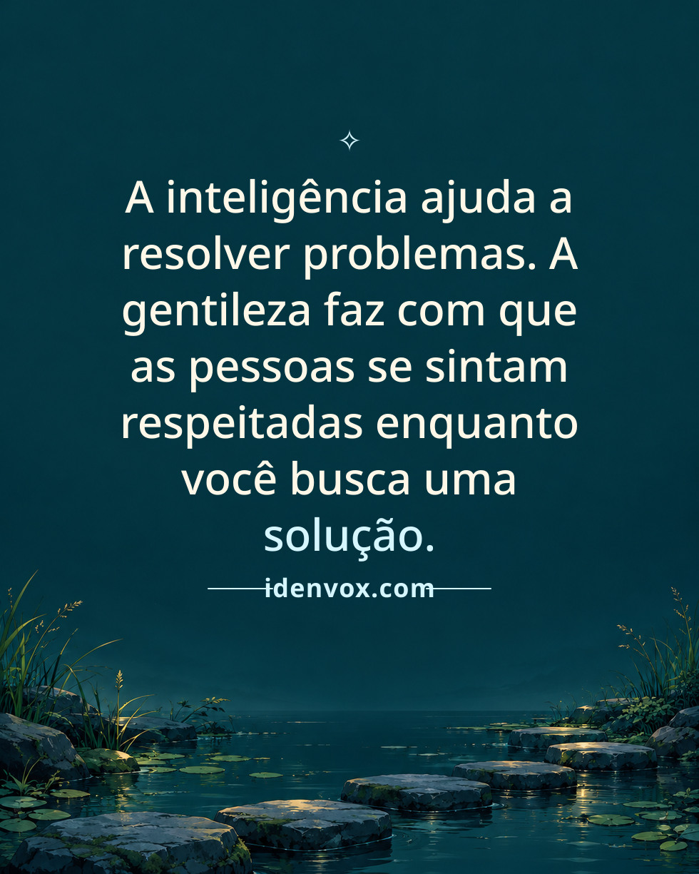 A inteligência ajuda a resolver problemas. A gentileza faz com que as pessoas se sintam respeitadas enquanto você busca uma solução.