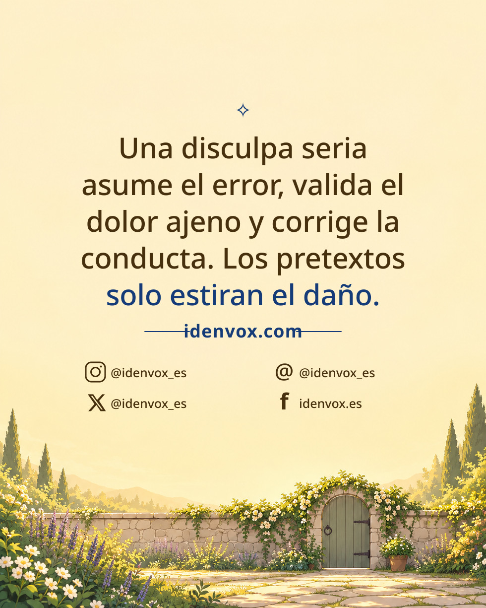 Una disculpa seria asume el error, valida el dolor ajeno y corrige la conducta. Los pretextos solo estiran el daño.