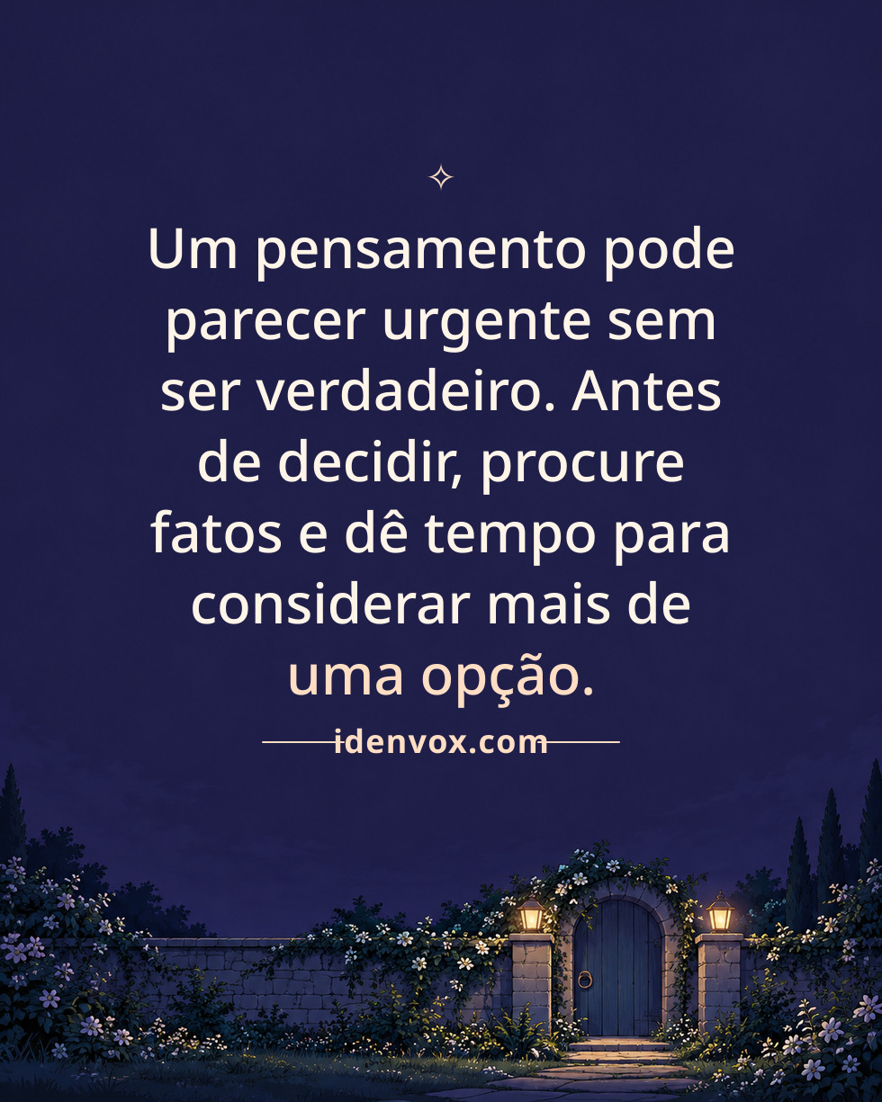 Um pensamento pode parecer urgente sem ser verdadeiro. Antes de decidir, procure fatos e dê tempo para considerar mais de uma opção.