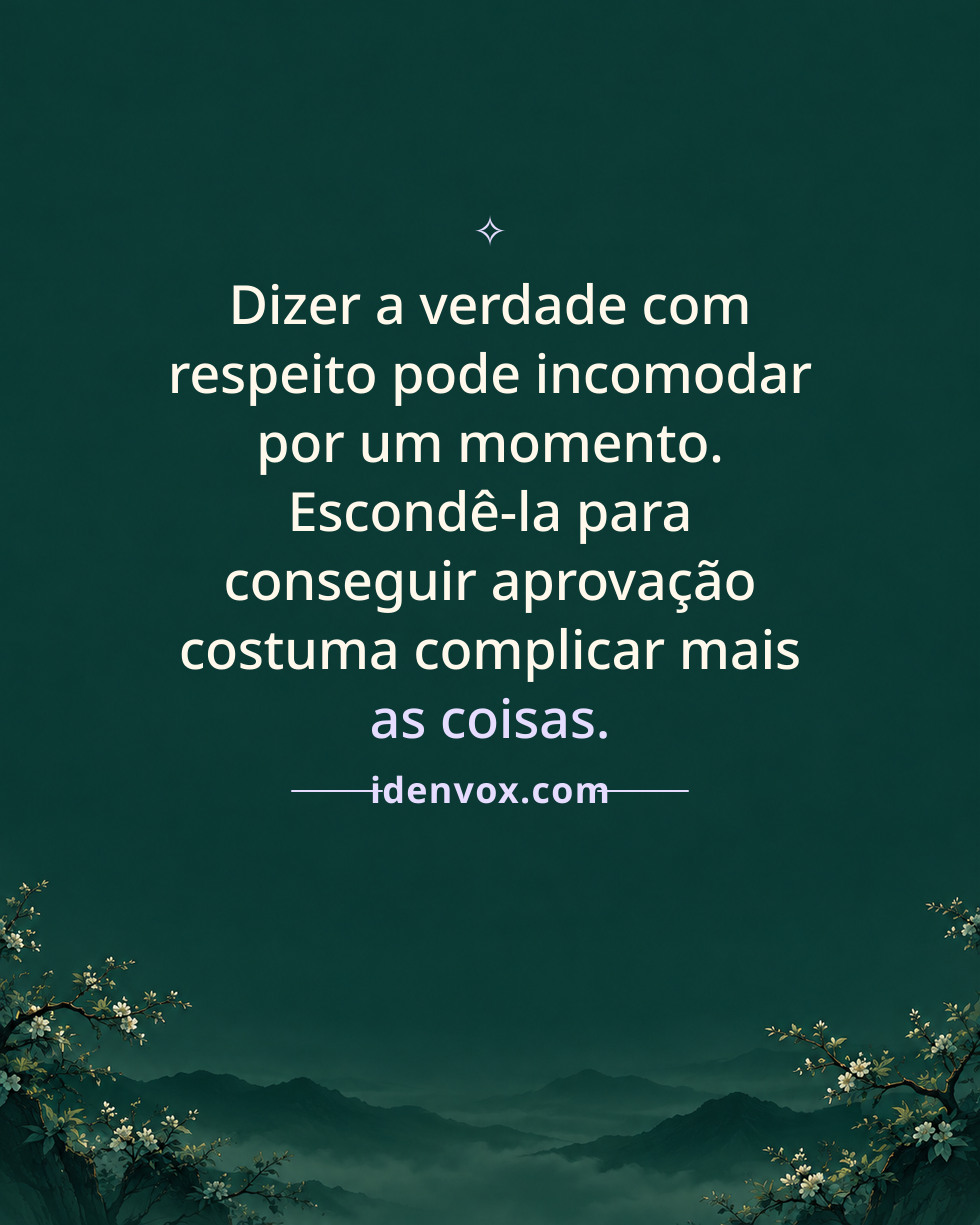 Dizer a verdade com respeito pode incomodar por um momento. Escondê-la para conseguir aprovação costuma complicar mais as coisas.