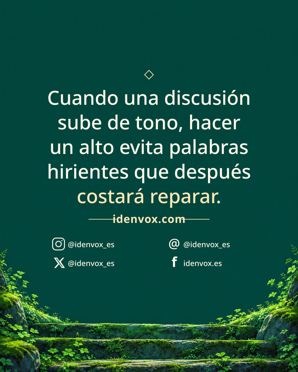 Cuando una discusión sube de tono, hacer un alto evita palabras hirientes que después costará reparar.