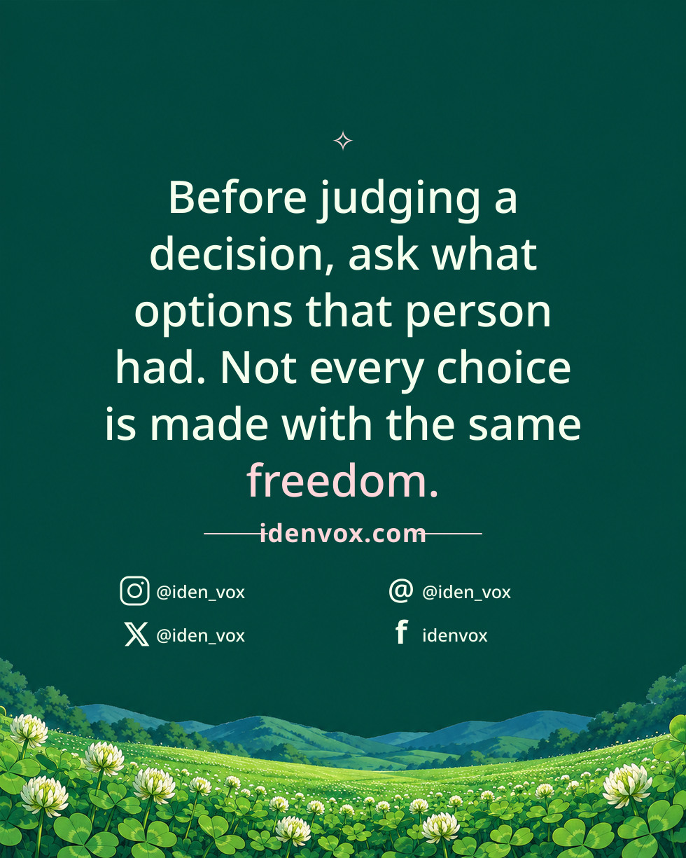 Before judging a decision, ask what options that person had. Not every choice is made with the same freedom.