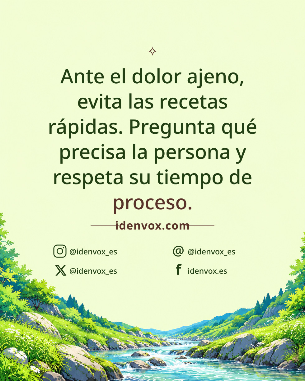 Ante el dolor ajeno, evita las recetas rápidas. Pregunta qué precisa la persona y respeta su tiempo de proceso.