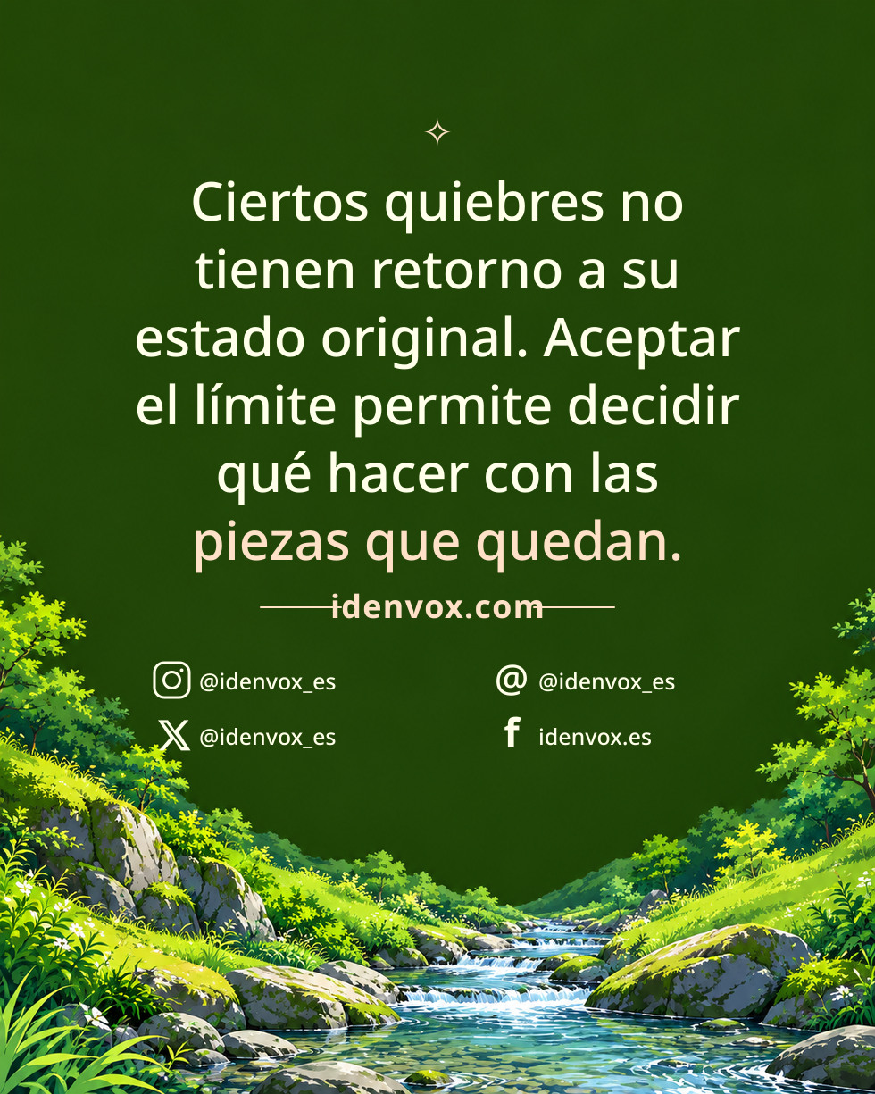 Ciertos quiebres no tienen retorno a su estado original. Aceptar el límite permite decidir qué hacer con las piezas que quedan.