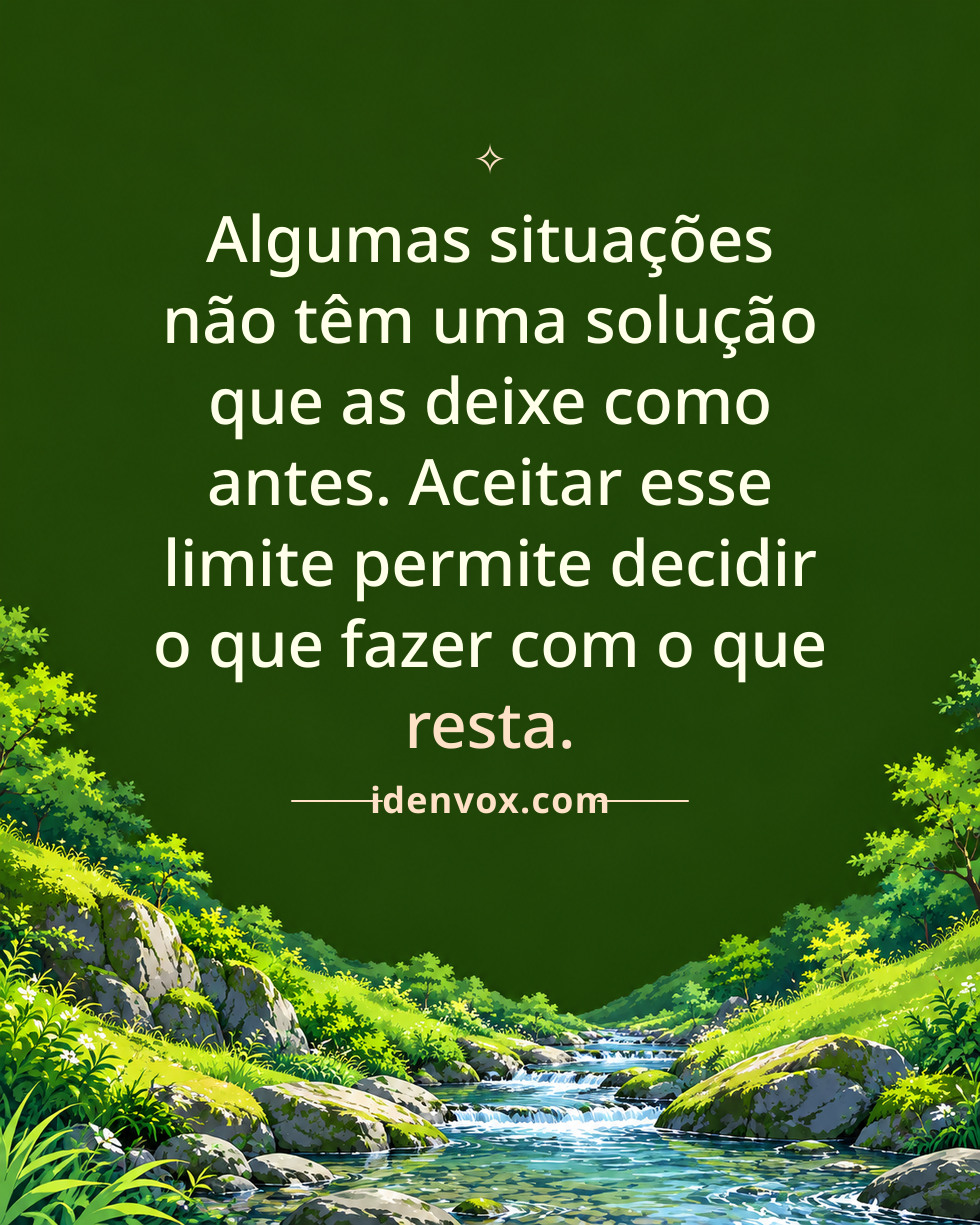 Algumas situações não têm uma solução que as deixe como antes. Aceitar esse limite permite decidir o que fazer com o que resta.