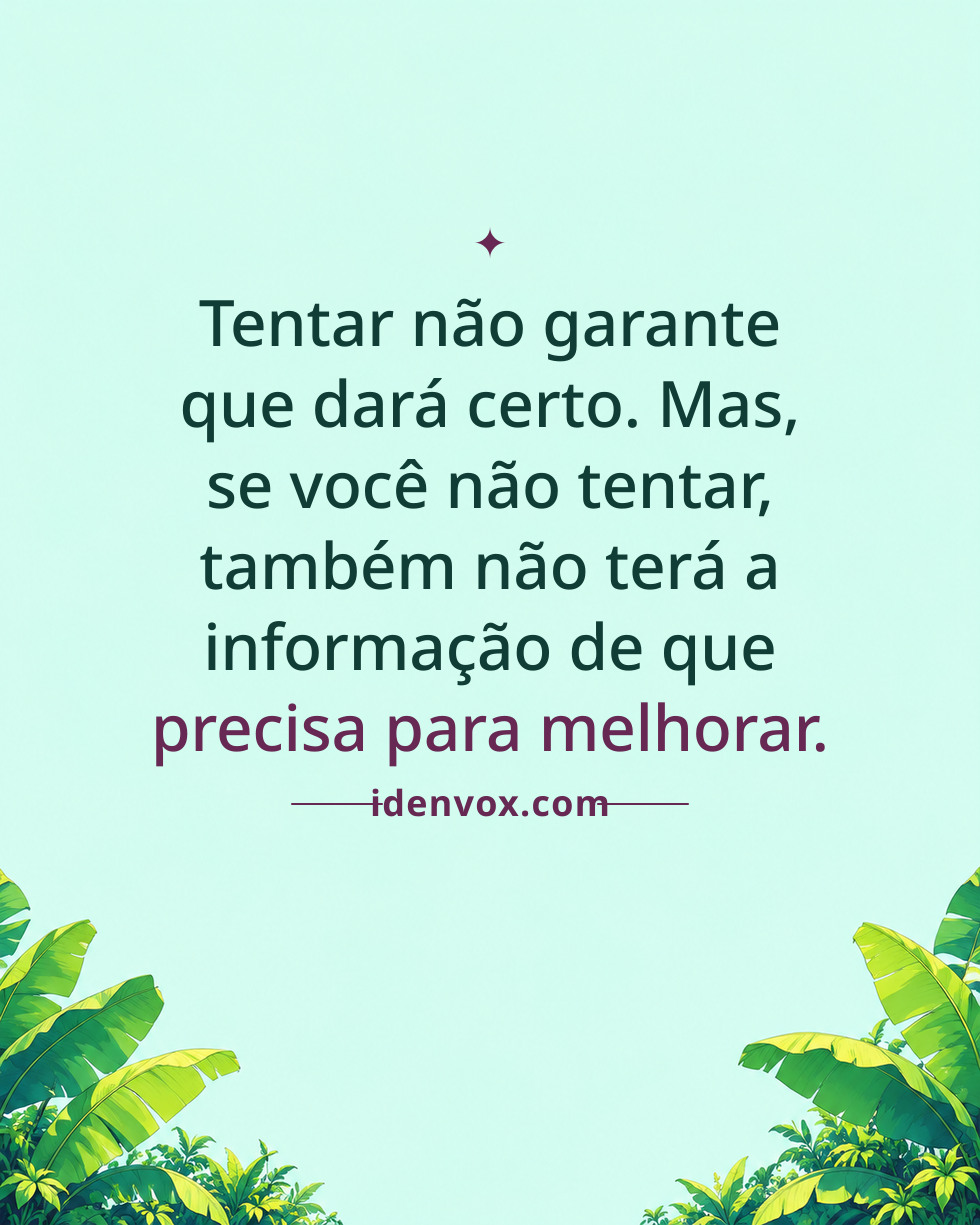 Tentar não garante que dará certo. Mas, se você não tentar, também não terá a informação de que precisa para melhorar.