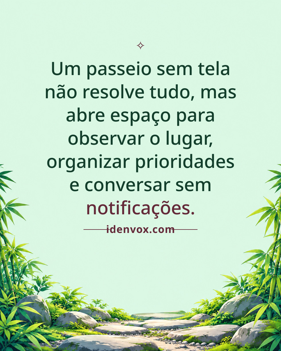 Um passeio sem tela não resolve tudo, mas abre espaço para observar o lugar, organizar prioridades e conversar sem notificações.