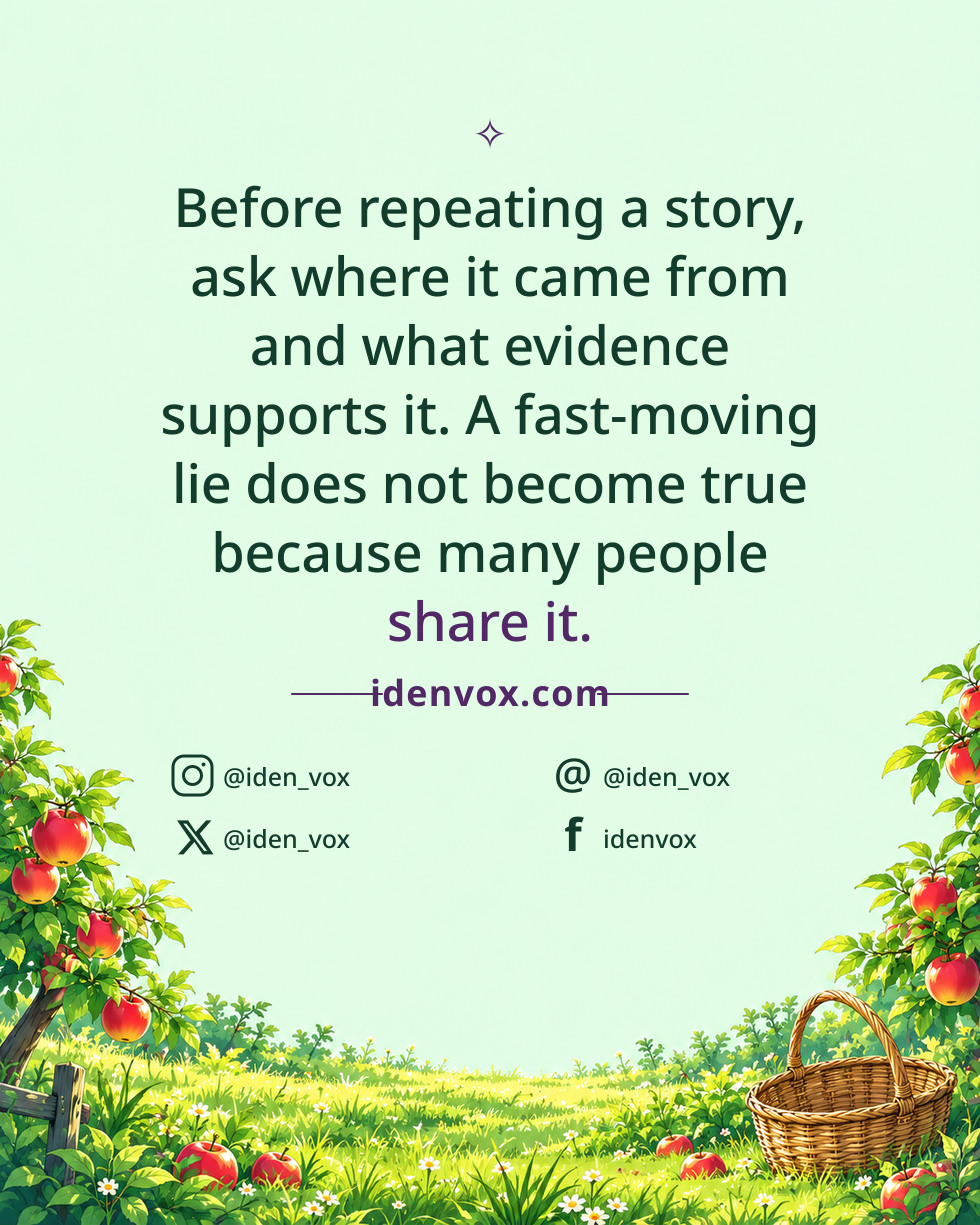 Before repeating a story, ask where it came from and what evidence supports it. A fast-moving lie does not become true because many people share it.