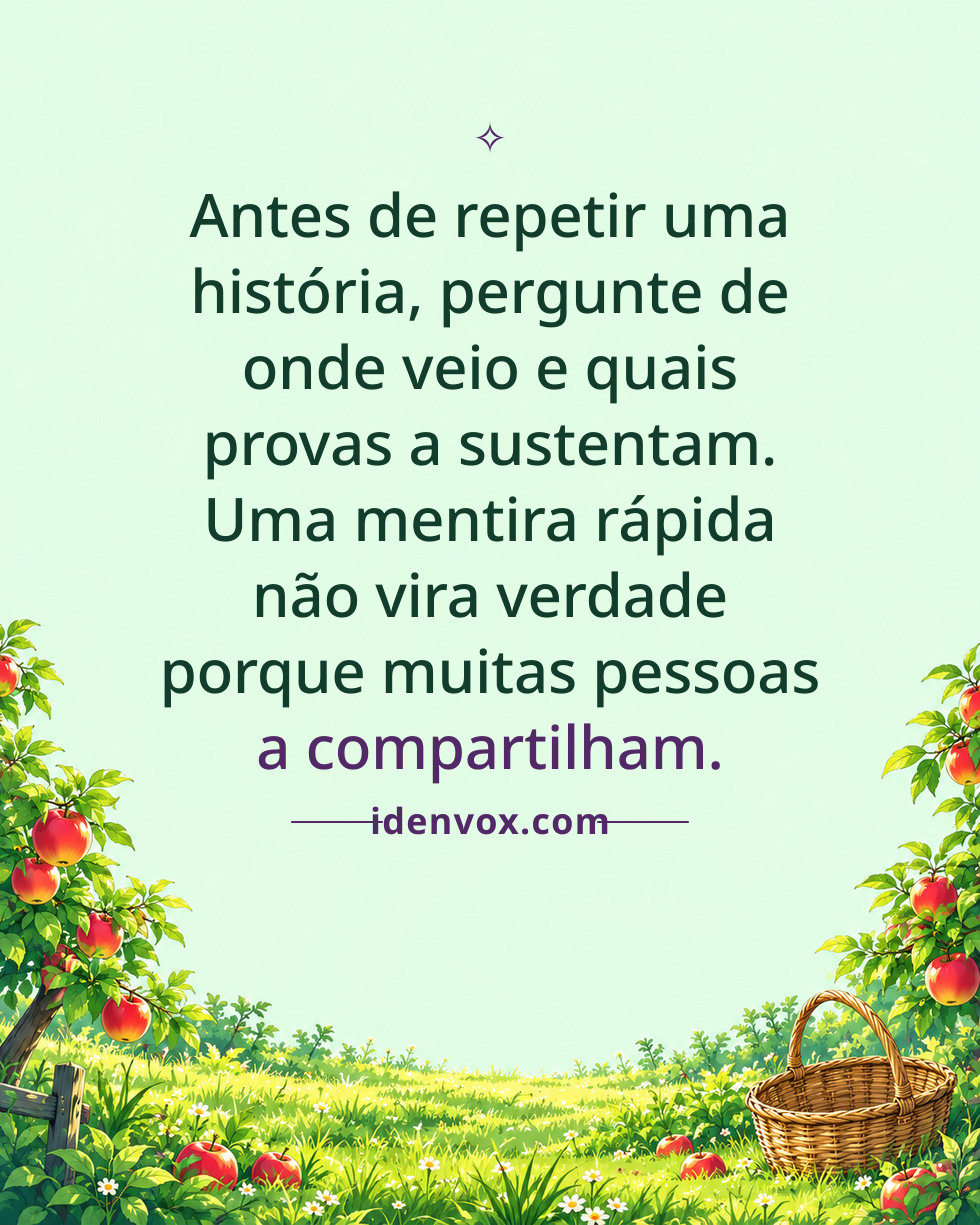 Antes de repetir uma história, pergunte de onde veio e quais provas a sustentam. Uma mentira rápida não vira verdade porque muitas pessoas a compartilham.