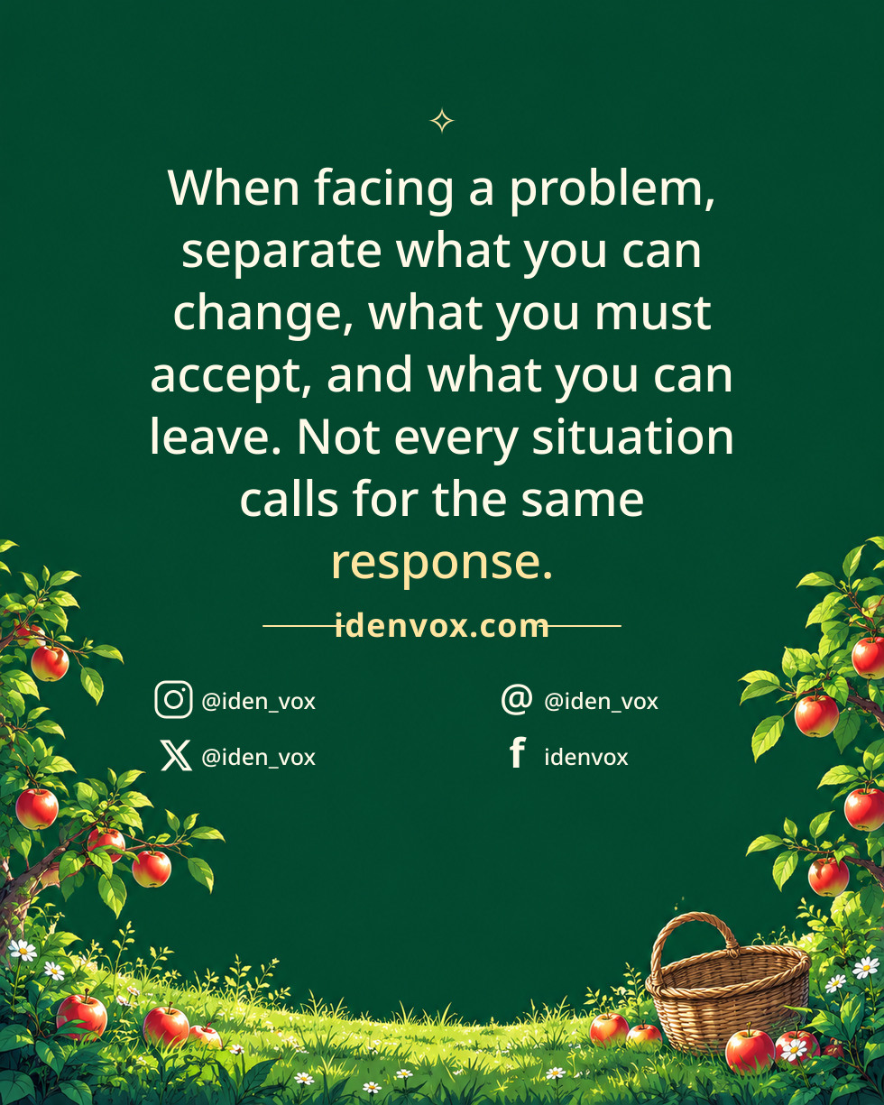 When facing a problem, separate what you can change, what you must accept, and what you can leave. Not every situation calls for the same response.
