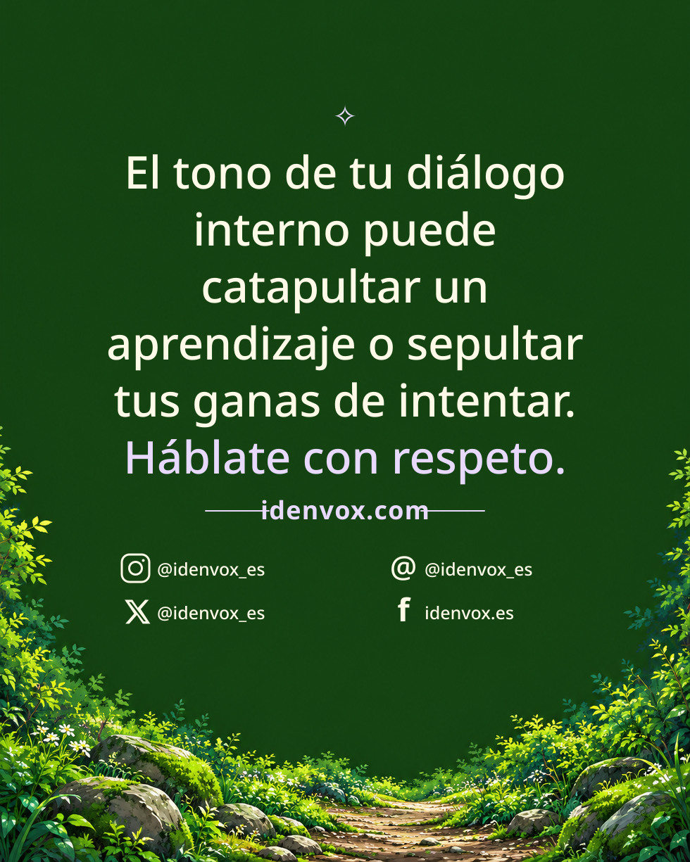 El tono de tu diálogo interno puede catapultar un aprendizaje o sepultar tus ganas de intentar. Háblate con respeto.