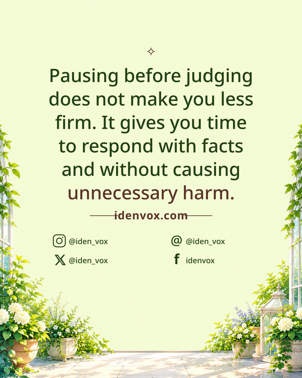 Pausing before judging does not make you less firm. It gives you time to respond with facts and without causing unnecessary harm.