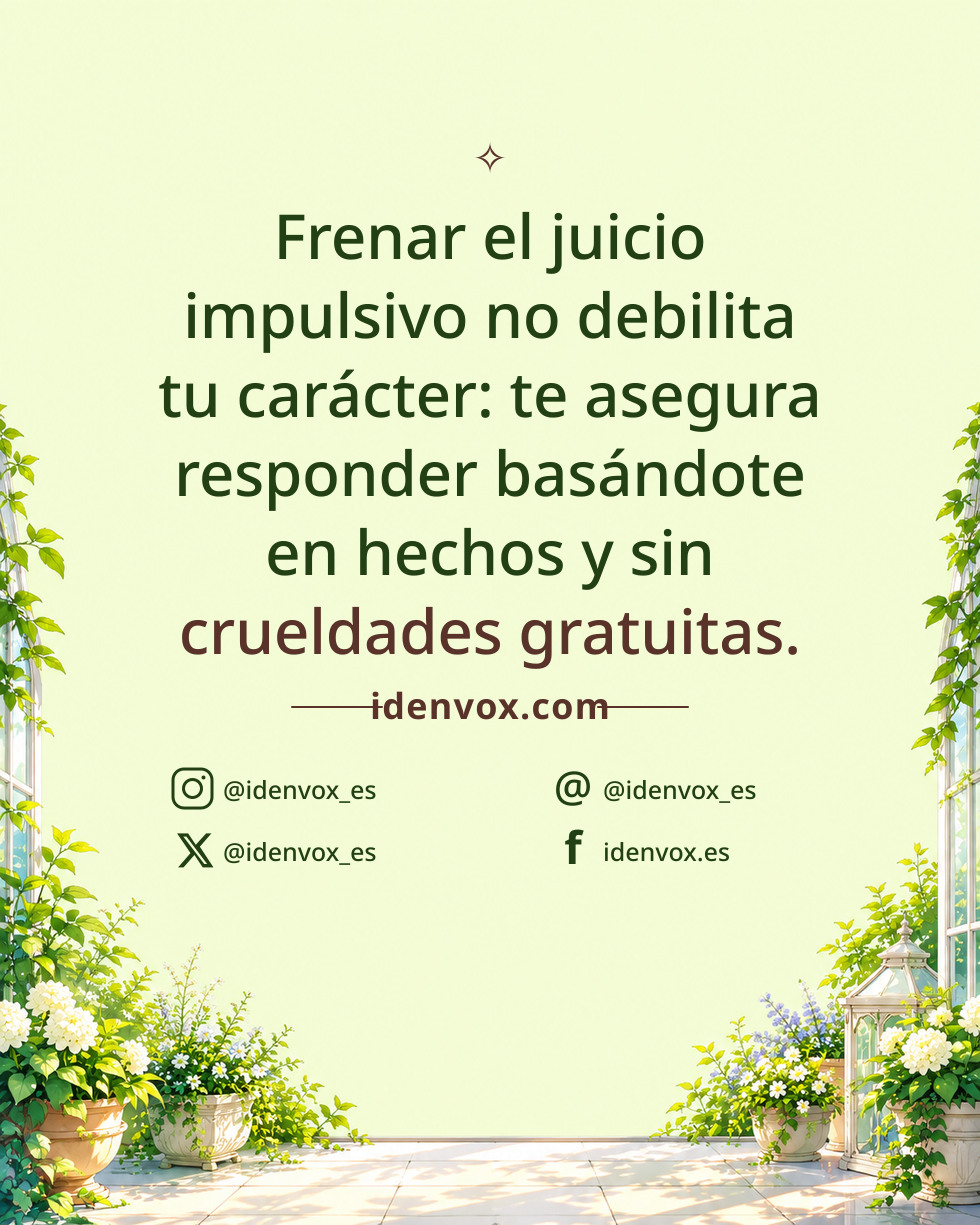 Frenar el juicio impulsivo no debilita tu carácter: te asegura responder basándote en hechos y sin crueldades gratuitas.