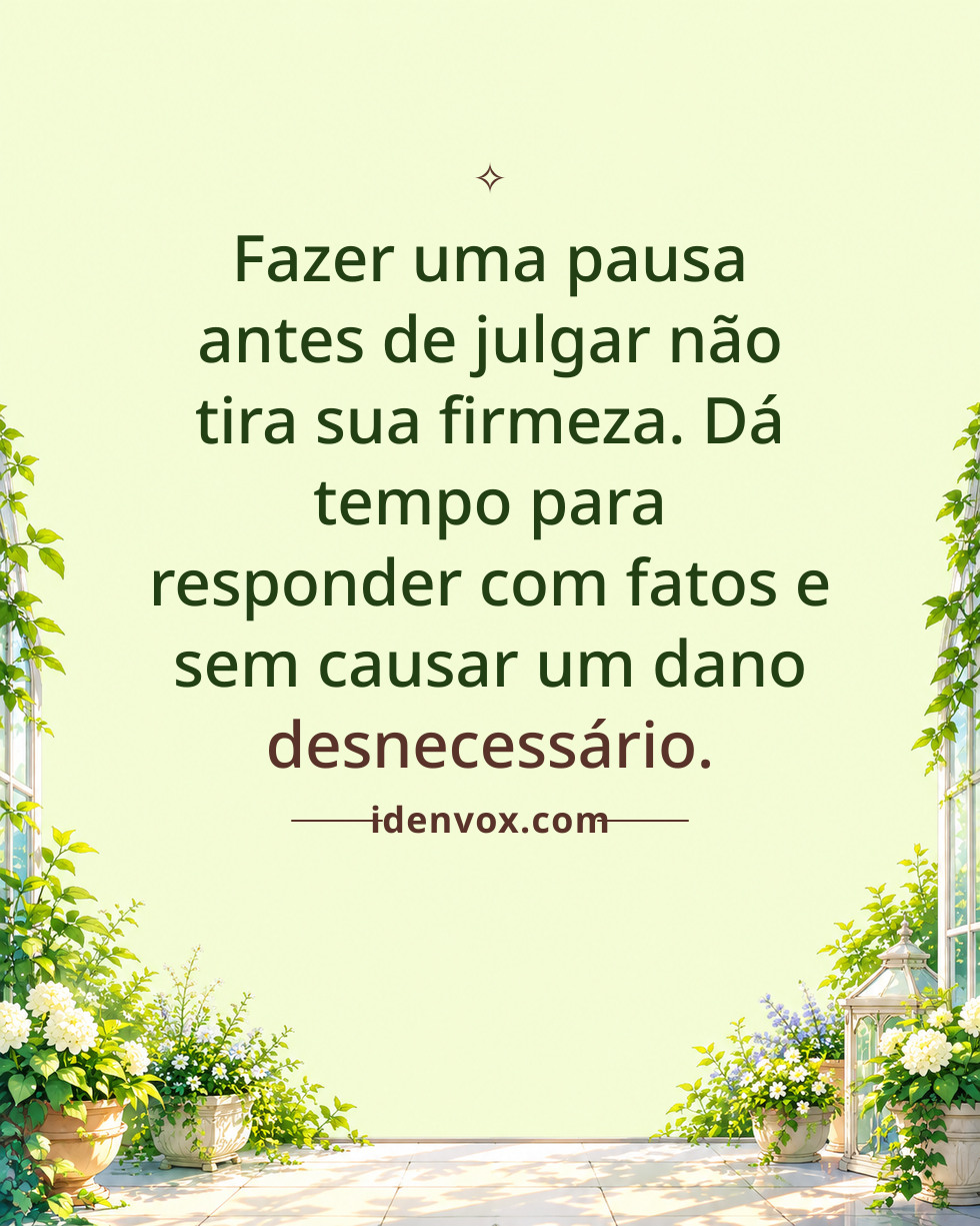 Fazer uma pausa antes de julgar não tira sua firmeza. Dá tempo para responder com fatos e sem causar um dano desnecessário.
