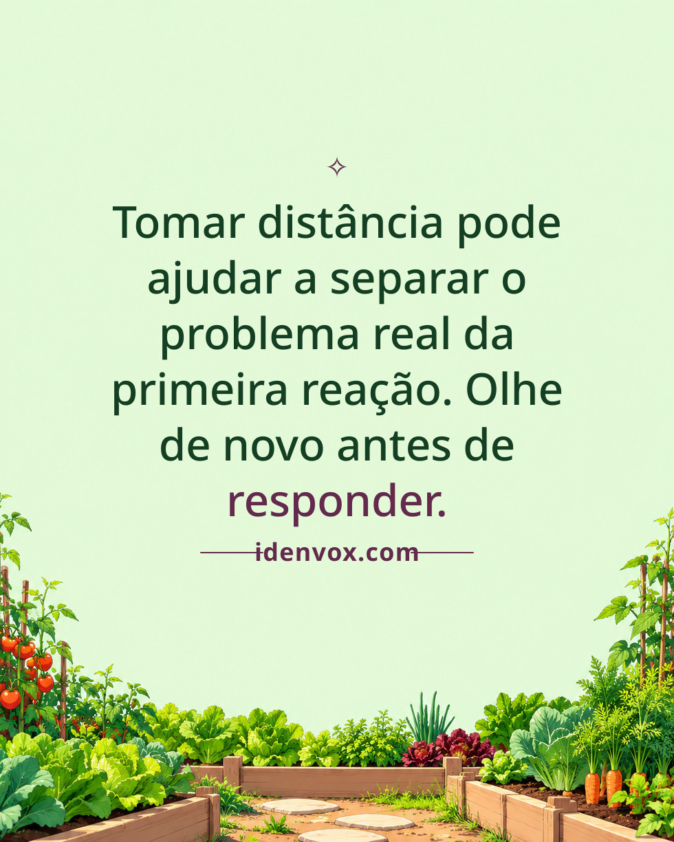 Tomar distância pode ajudar a separar o problema real da primeira reação. Olhe de novo antes de responder.